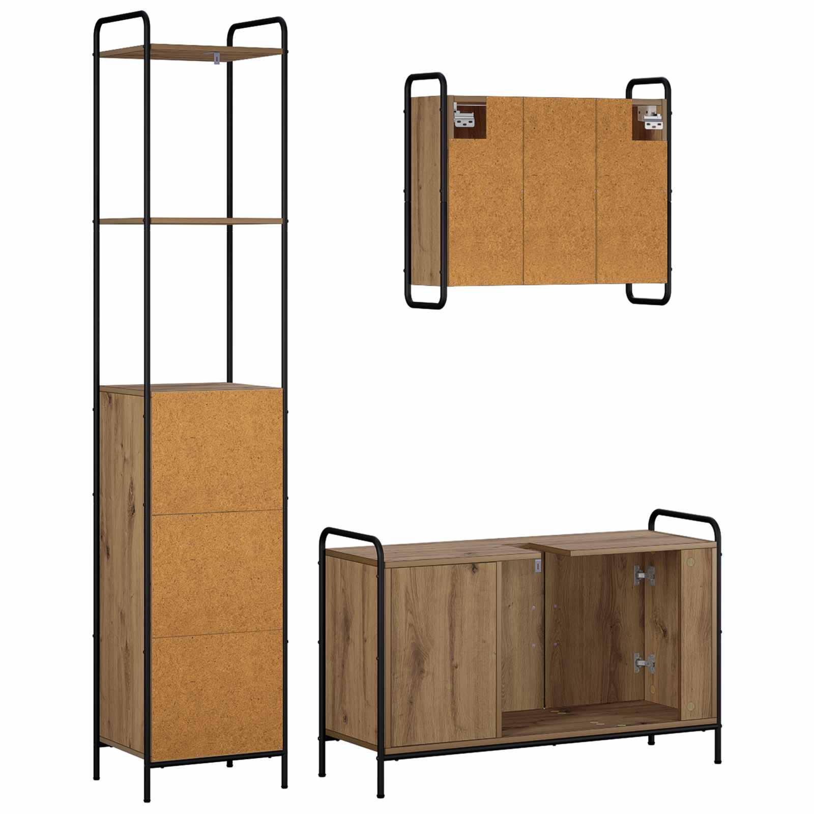 Komplet omaric za kopalnico 3 kos Artisan hrast