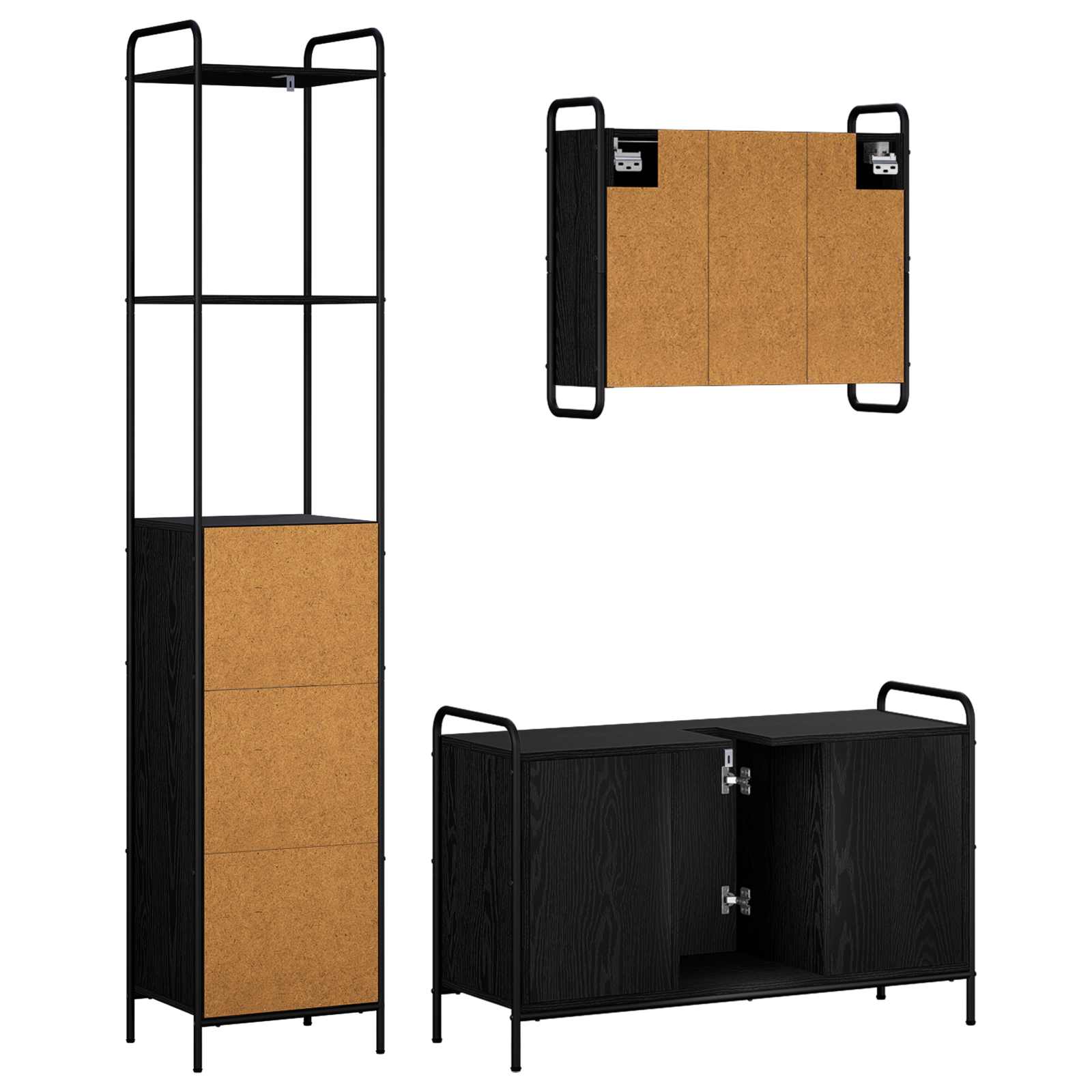 Komplet omaric za kopalnico 3 kos Črni hrast 40 x 36 x 200,5 cm