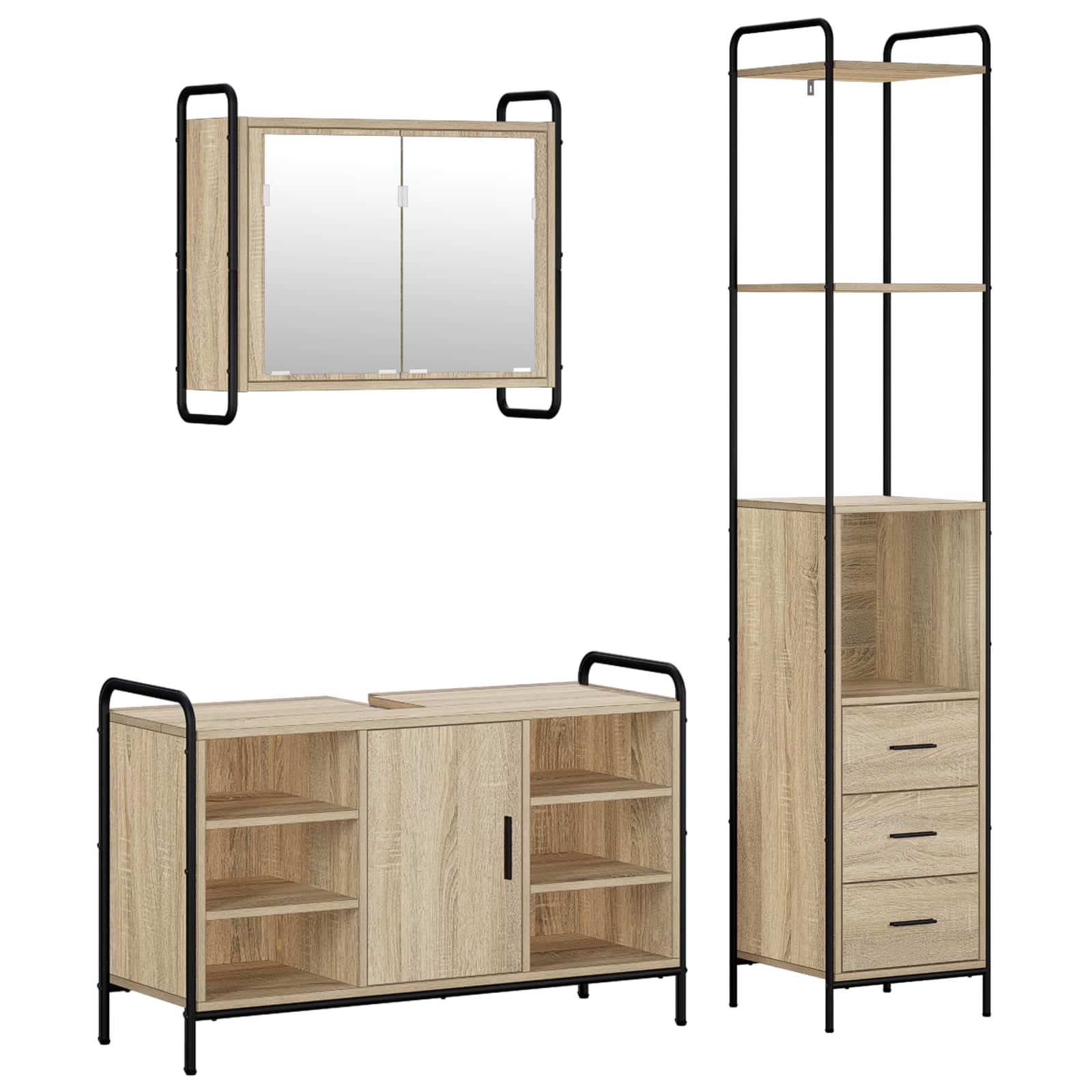 vidaXL Set dulap baie 3 buc. Stejar Sonoma 40 x 36 x 200,5 cm