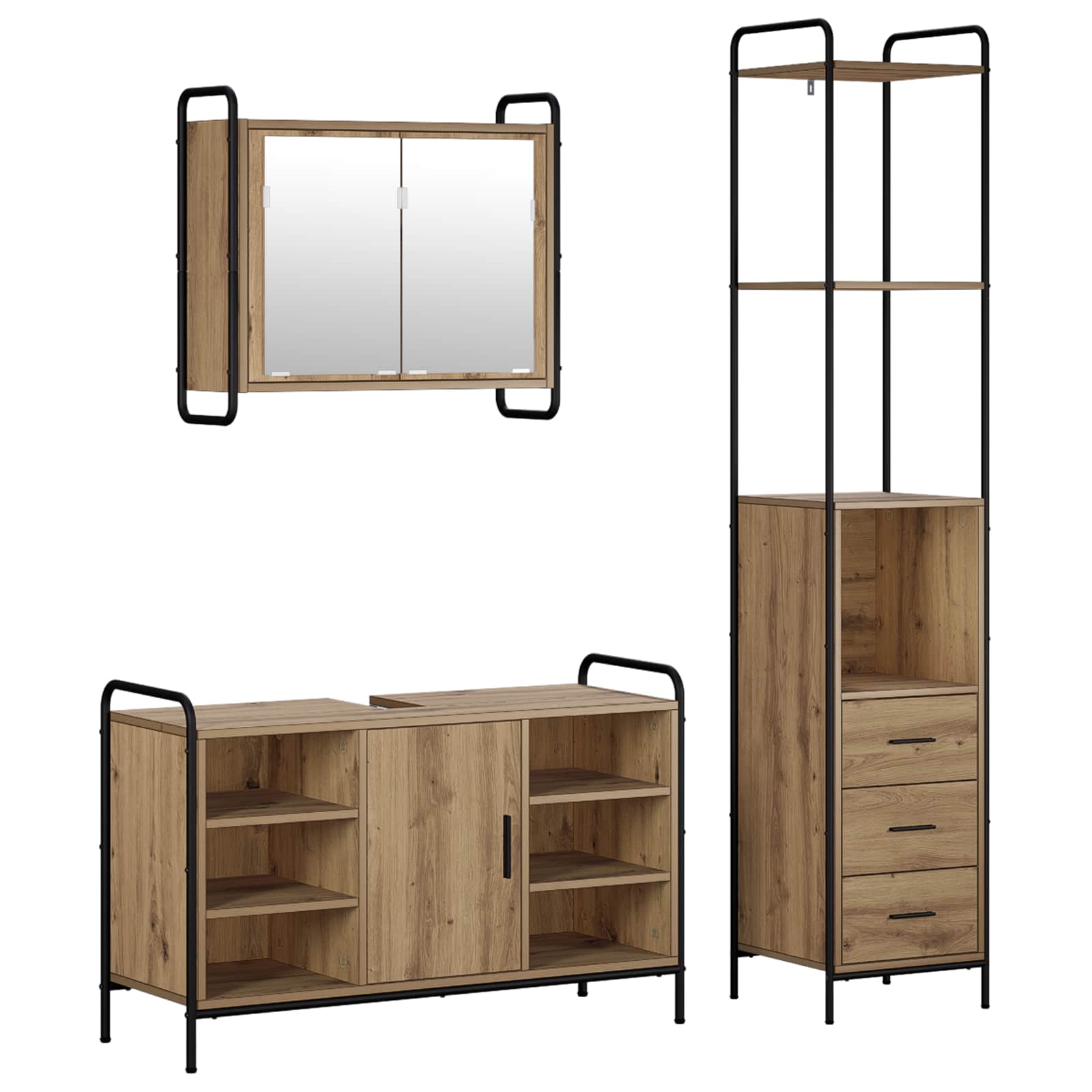Badkamerkastenset 3 st Artisanaal eiken 40 x 36 x 200,5 cm | luizaXL | Dé meubelwinkel voor elk interieur Badkamerkastenset 3 st Artisanaal eiken 40 x 36 x 200,5 cm - Afbeelding 2