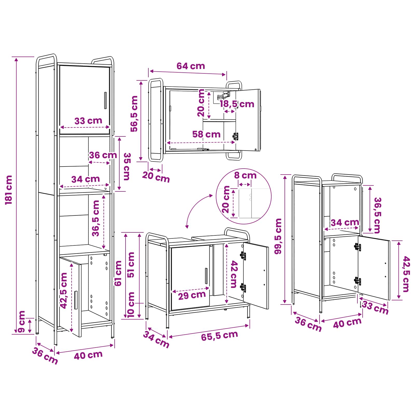 Bathroom Cabinet Set size guide