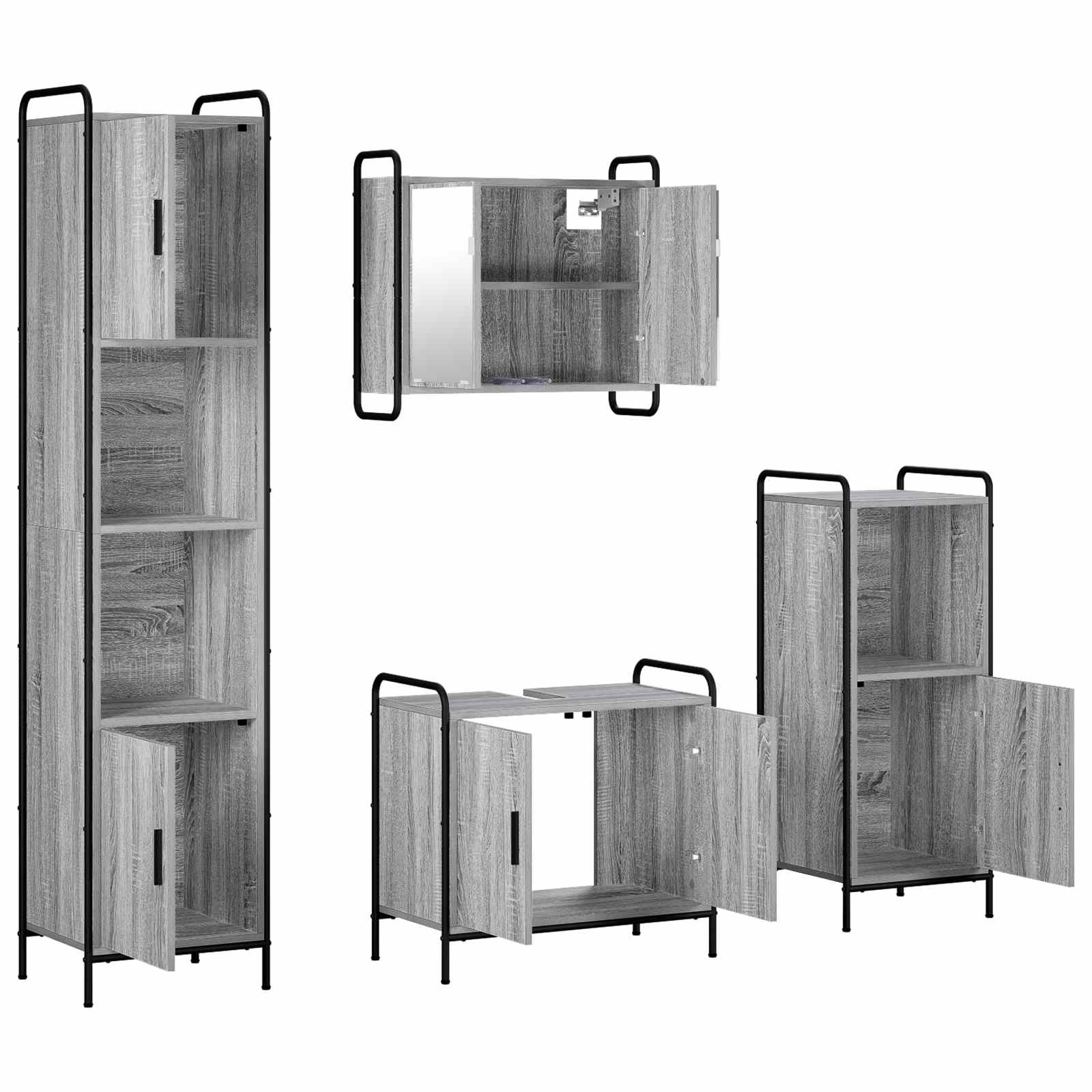 Komplet omaric za kopalnico 4 kos Siva Sonoma 40 x 36 x 181 cm