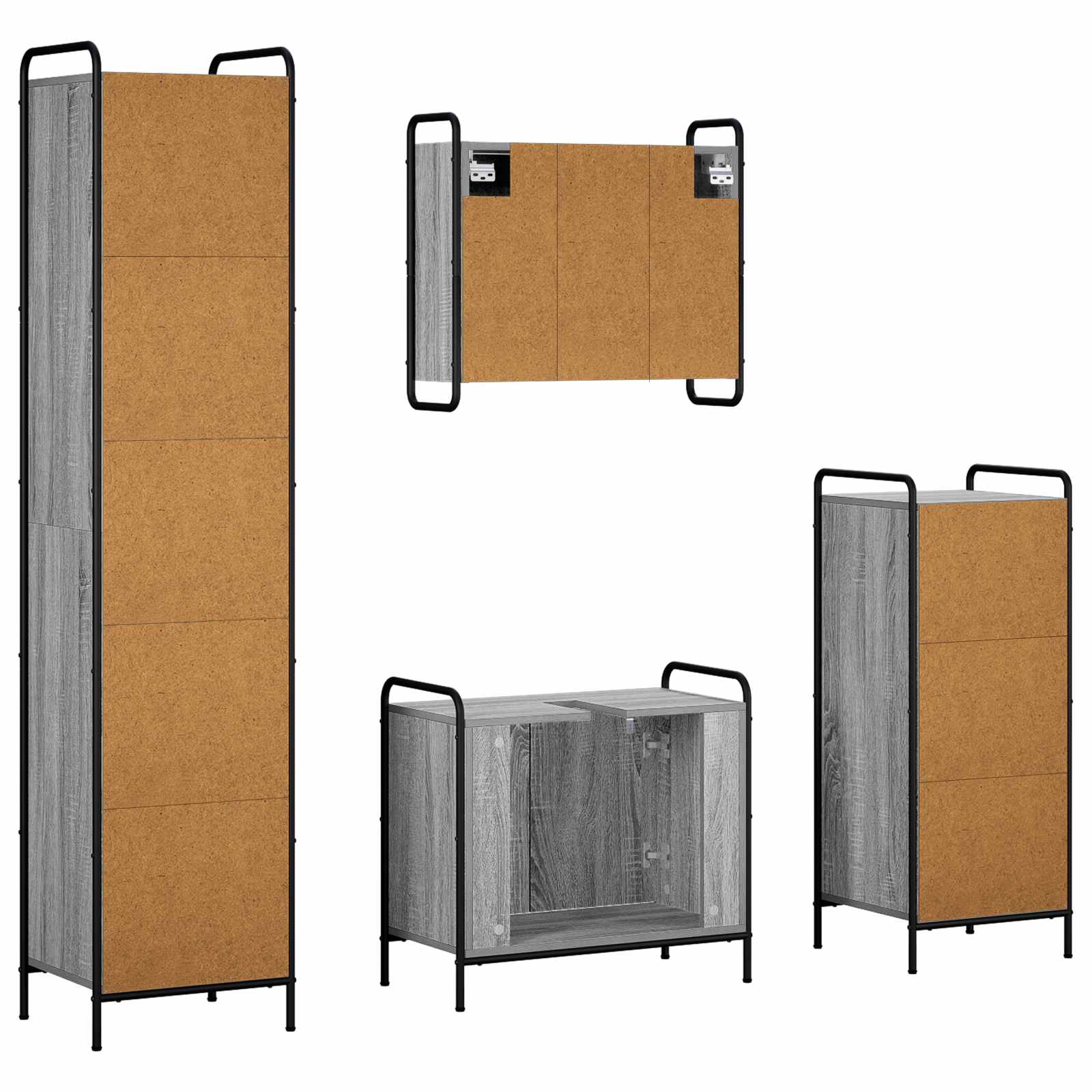 Komplet omaric za kopalnico 4 kos Siva Sonoma 40 x 36 x 181 cm