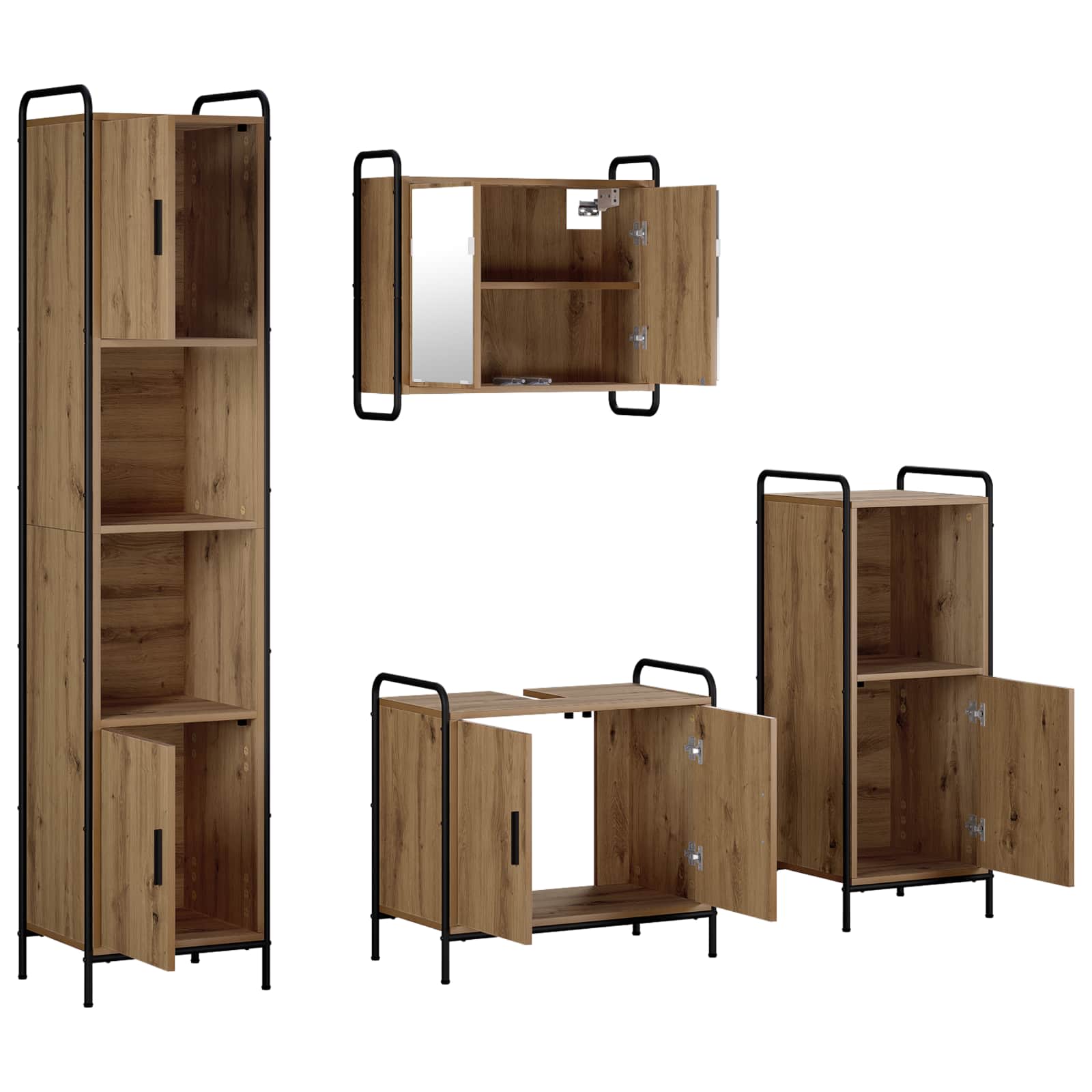 Komplet omaric za kopalnico 4 kos Artisan hrast