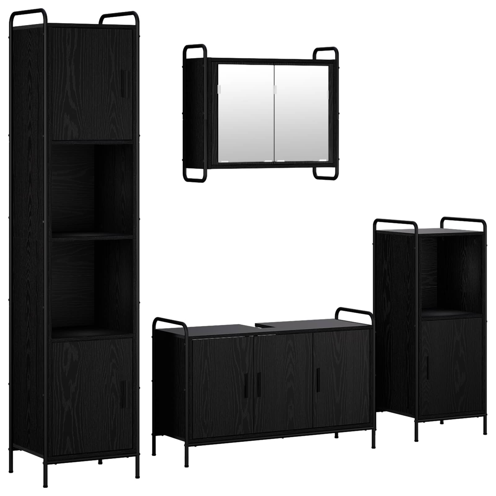 vidaXL Set dulap baie 4 buc. Stejar Negru 40 x 36 x 181 cm