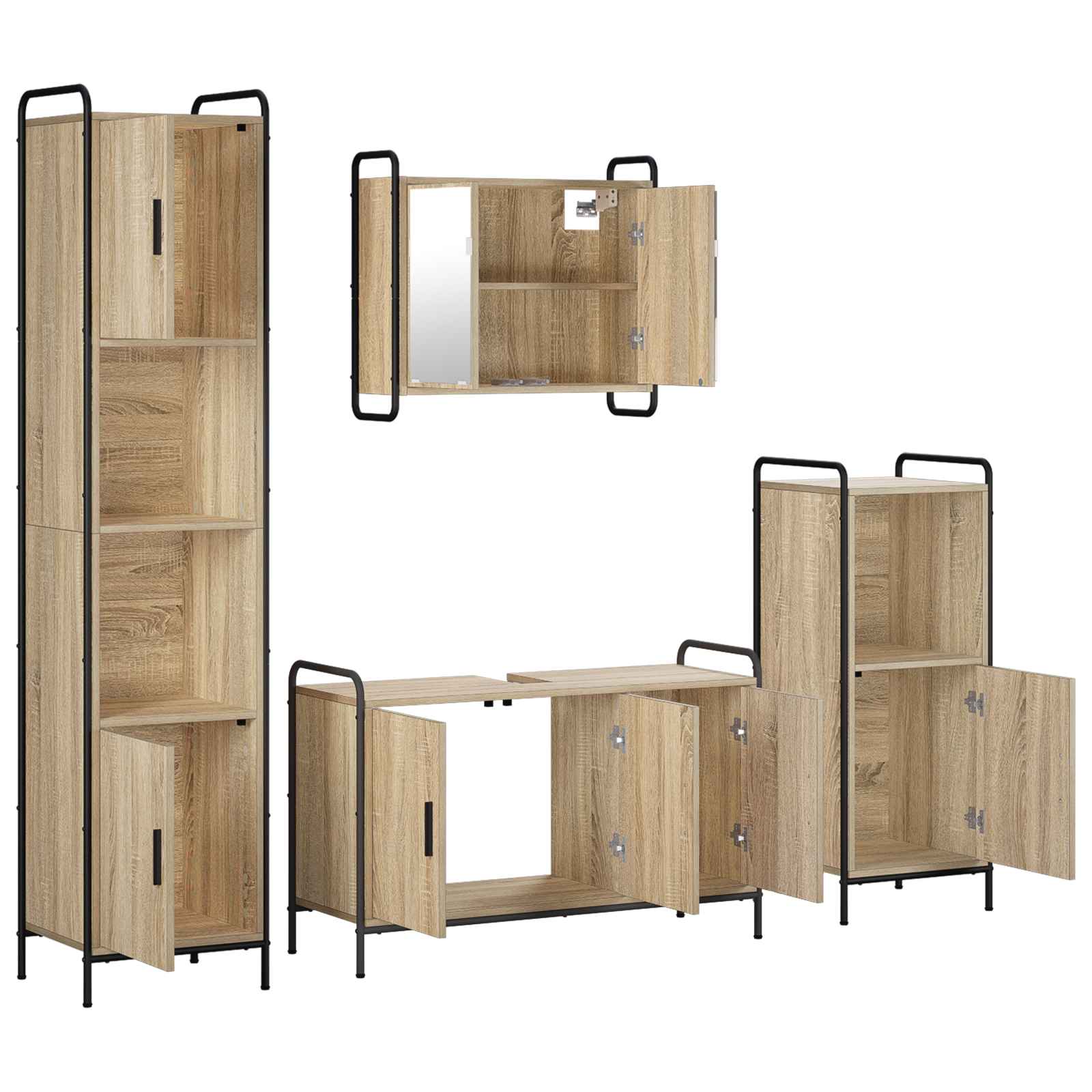Komplet omaric za kopalnico 4 kos Sonoma hrast 40 x 36 x 181 cm