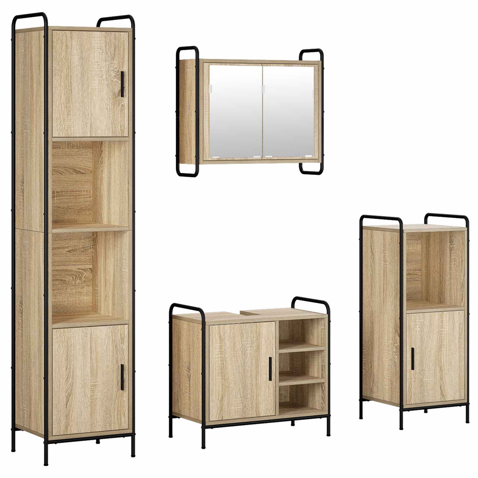 vidaXL Set dulap baie 4 buc. Stejar Sonoma 40 x 36 x 181 cm