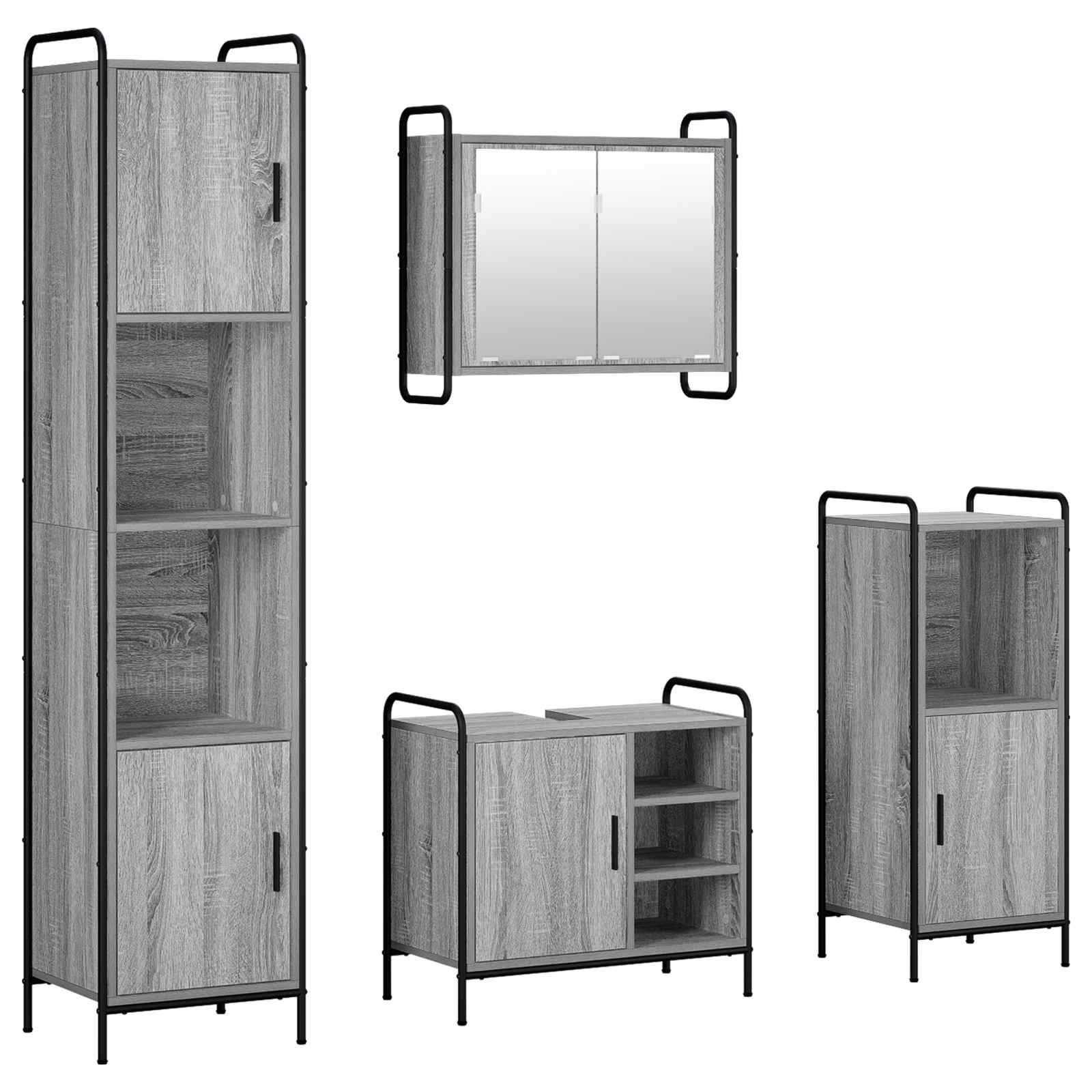 Komplet omaric za kopalnico 4 kos Siva Sonoma 40 x 36 x 181 cm