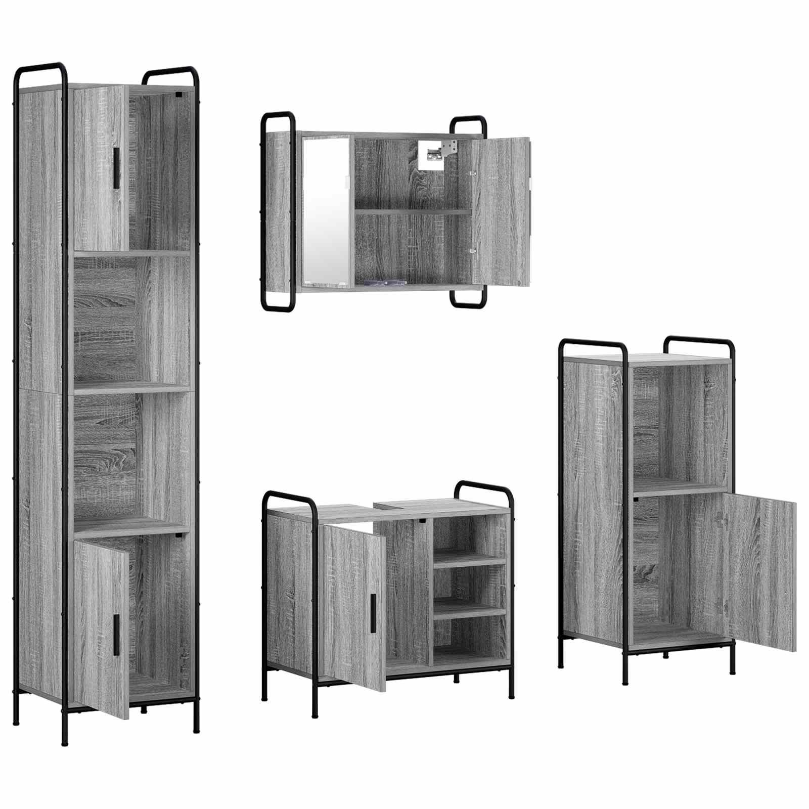 Komplet omaric za kopalnico 4 kos Siva Sonoma 40 x 36 x 181 cm