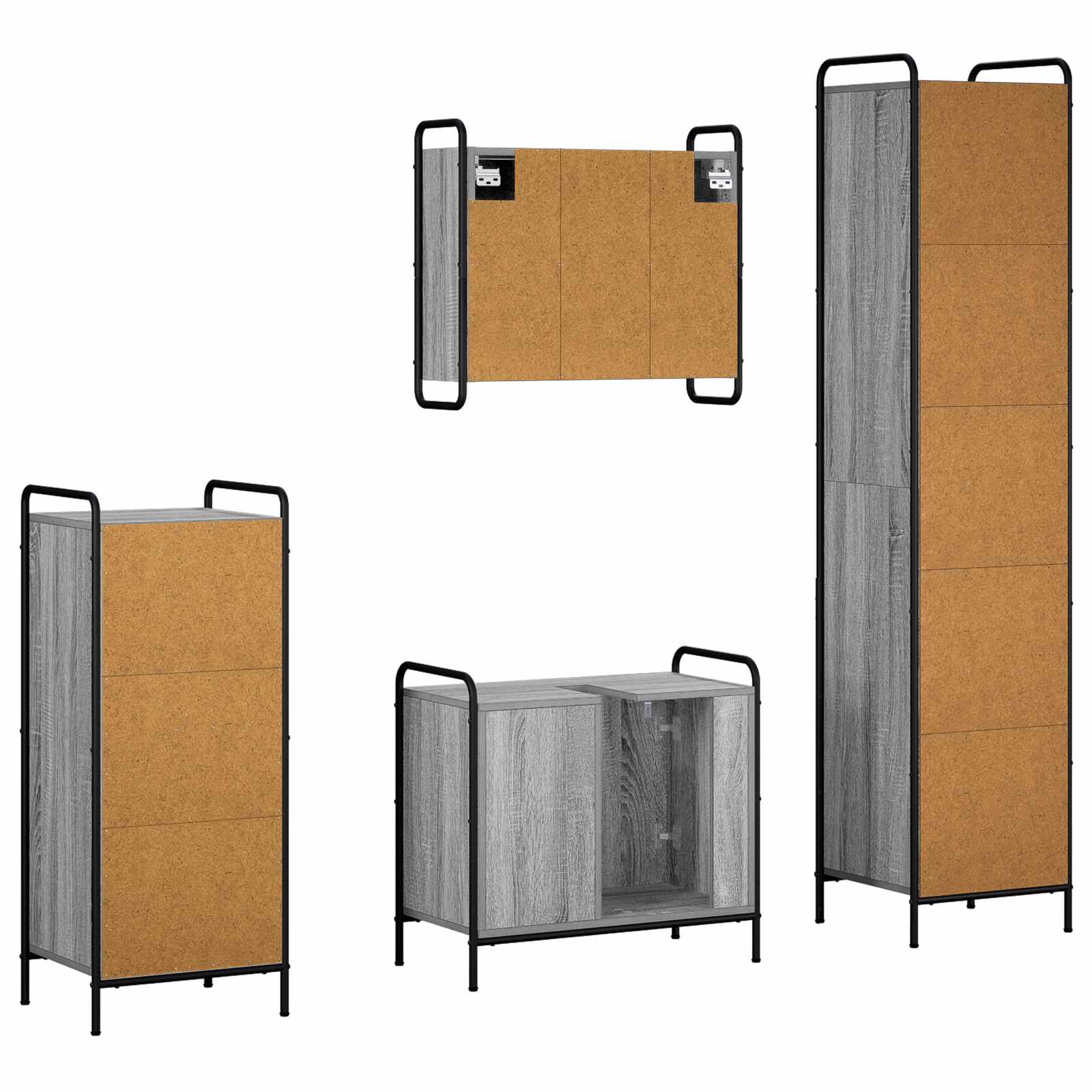 Komplet omaric za kopalnico 4 kos Siva Sonoma 40 x 36 x 181 cm