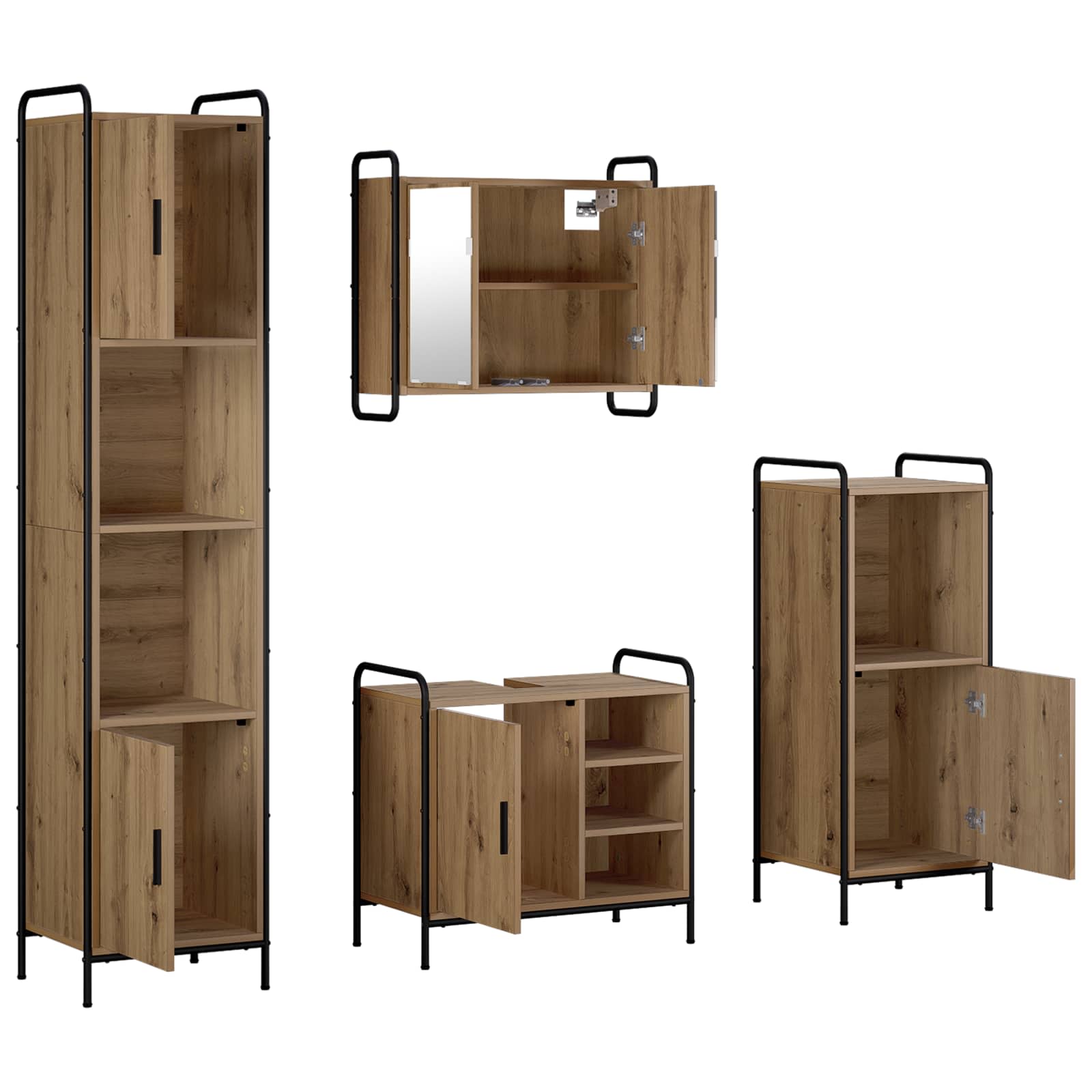 Komplet omaric za kopalnico 4 kos Artisan hrast