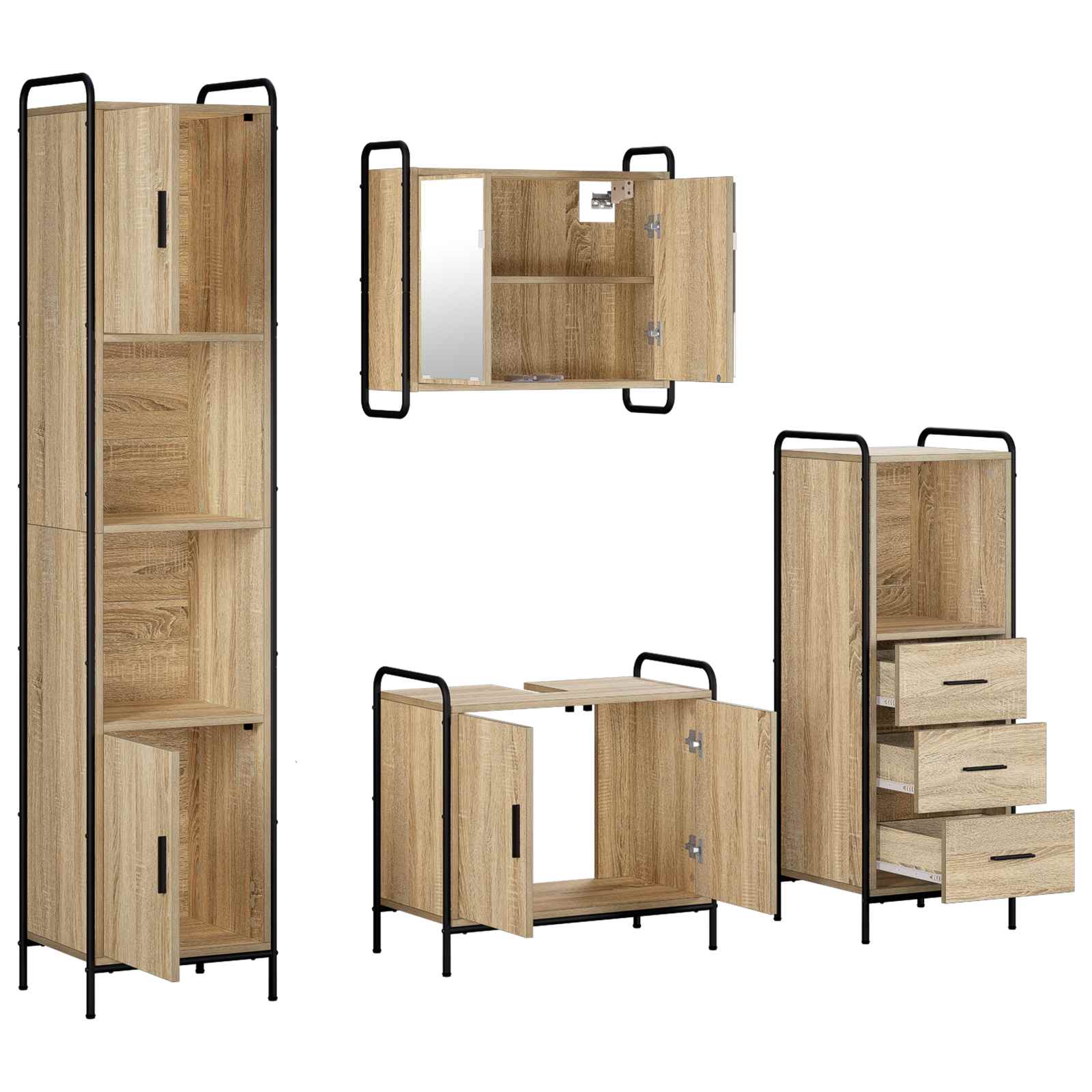 Komplet omaric za kopalnico 4 kos Sonoma hrast 40 x 36 x 181 cm