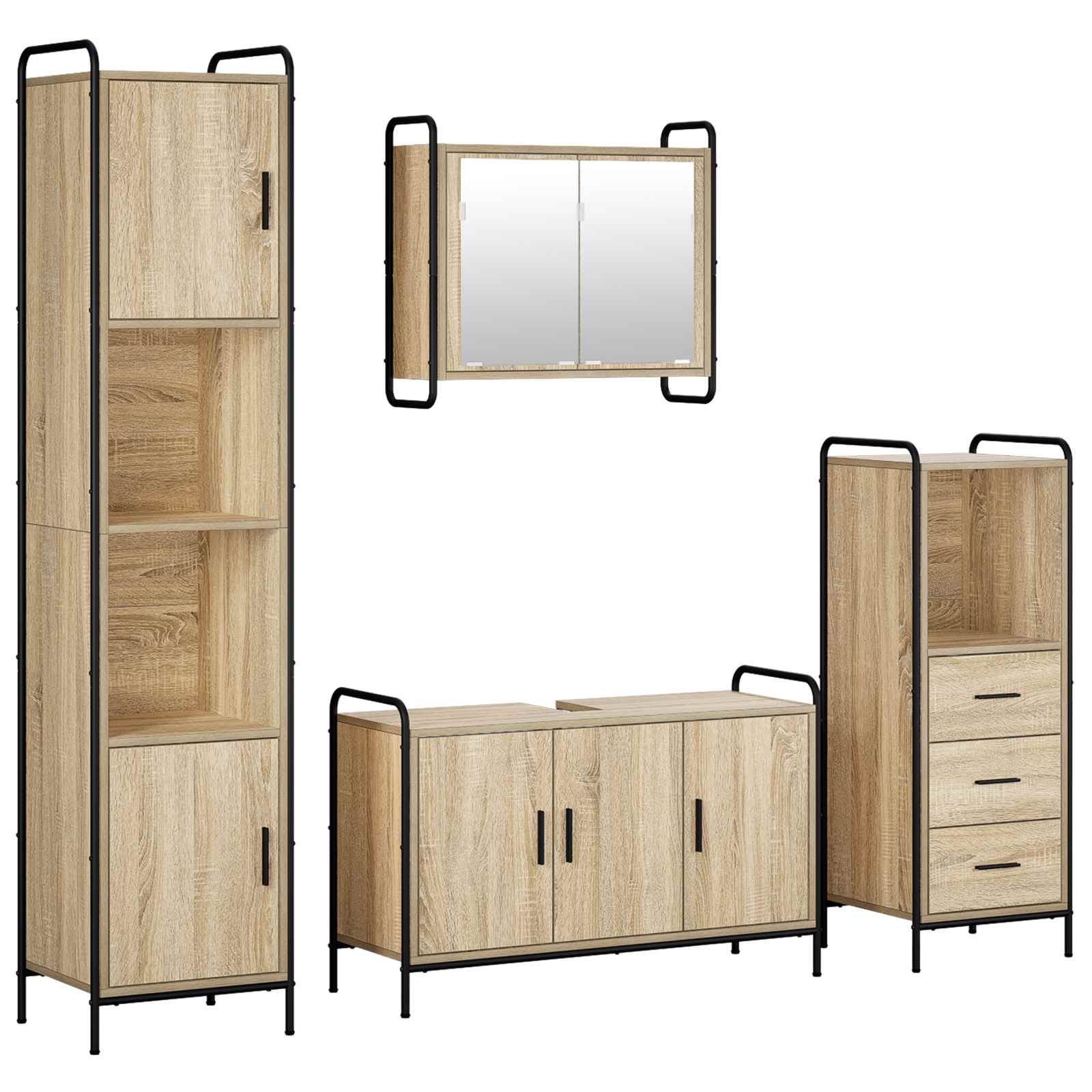 Komplet omaric za kopalnico 4 kos Sonoma hrast 40 x 36 x 181 cm