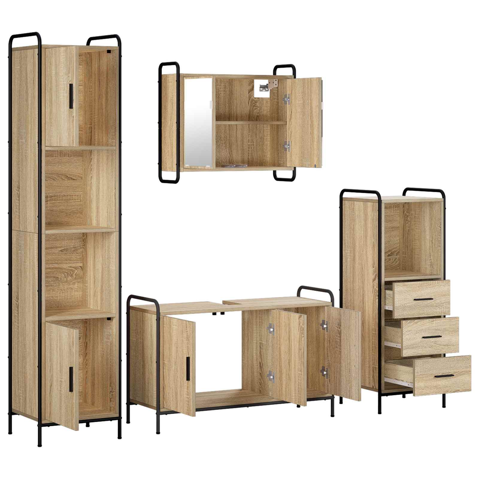 Komplet omaric za kopalnico 4 kos Sonoma hrast 40 x 36 x 181 cm