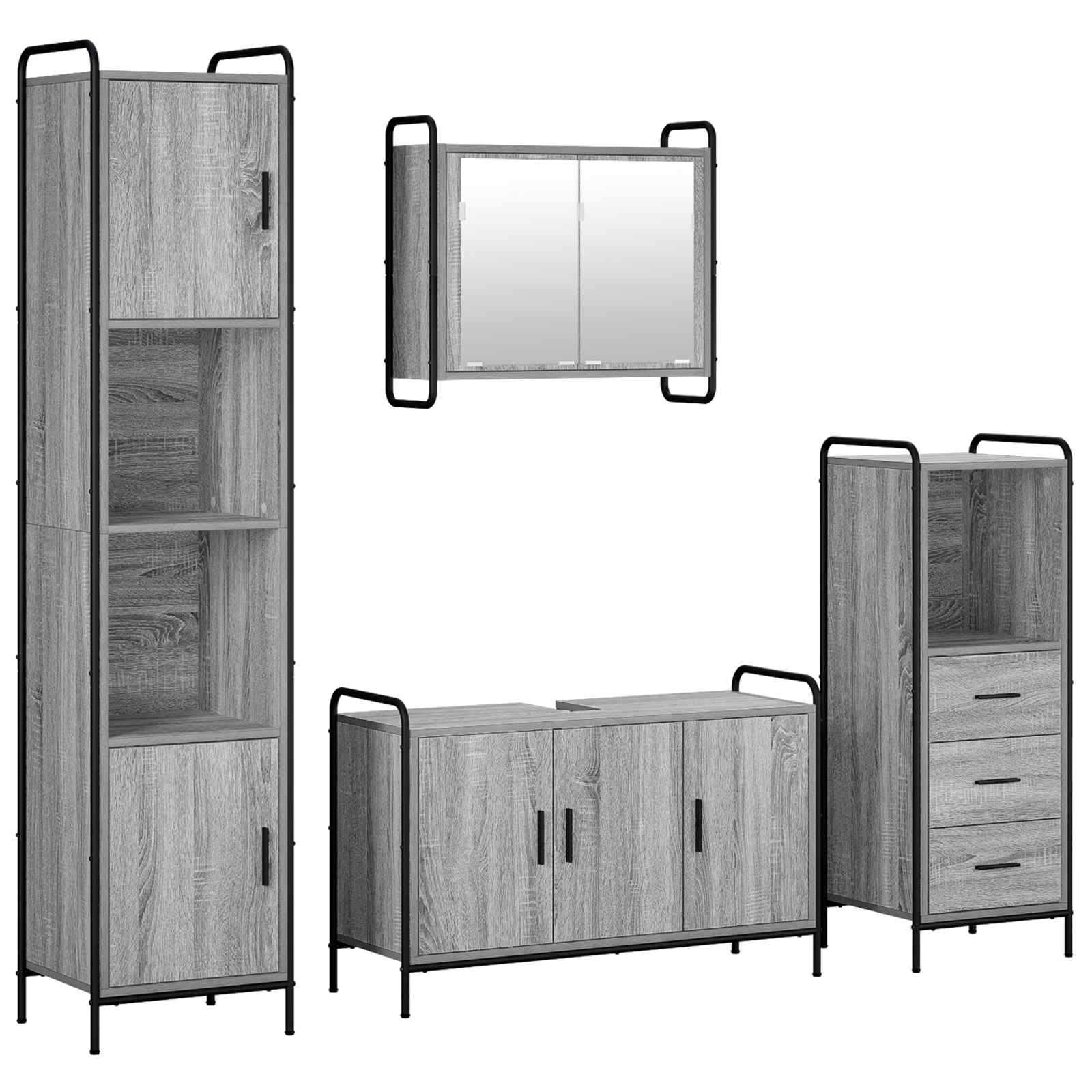 vidaXL Badezimmerschrank-Set 4 stk. Sonoma-Grau 40 x 36 x 181 cm – Bild 2