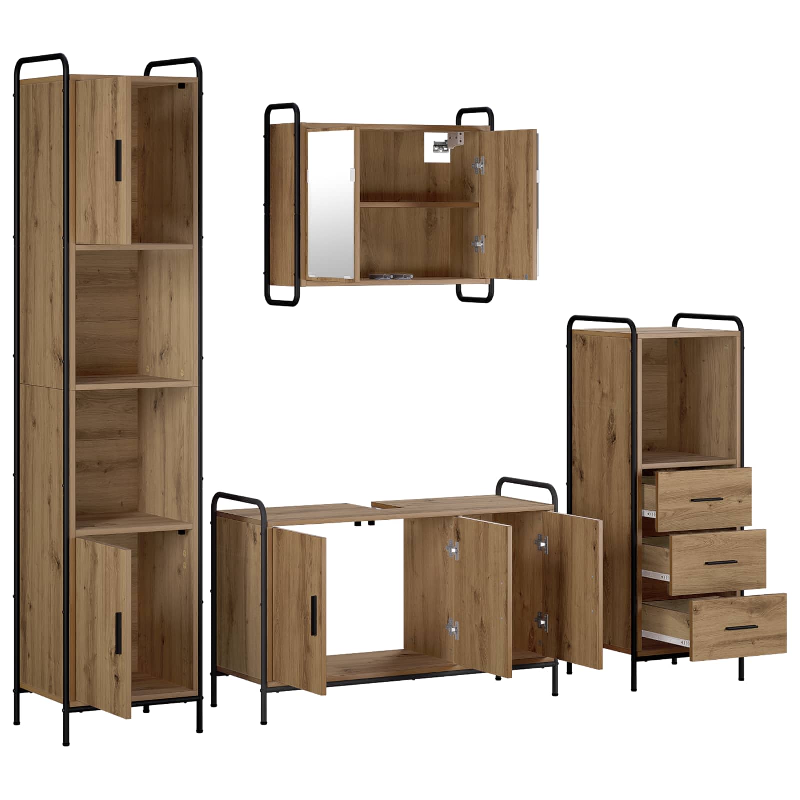 Komplet omaric za kopalnico 4 kos Artisan hrast