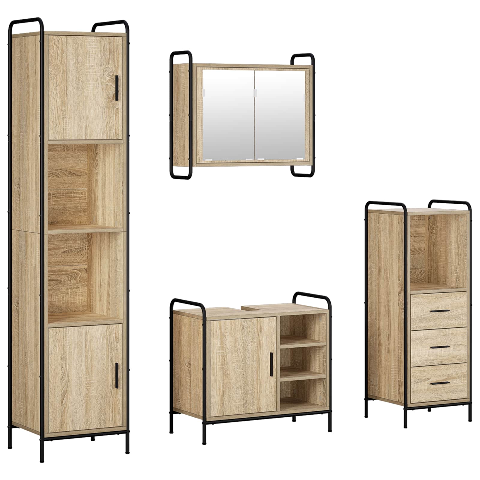 vidaXL Set dulap baie 4 buc. Stejar Sonoma 40 x 36 x 181 cm