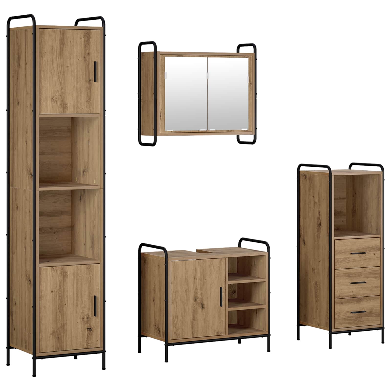 vidaXL Set dulap baie 4 buc. Stejar Artizanal 40 x 36 x 181 cm