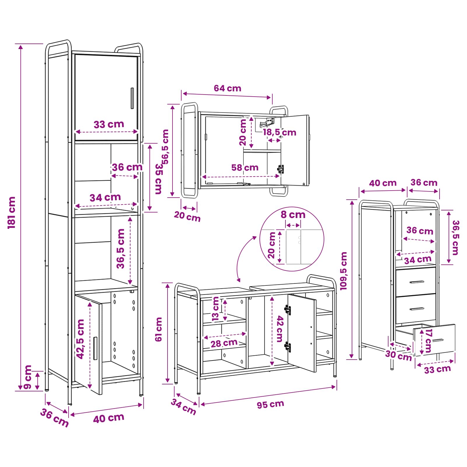 Bathroom Cabinet Set size guide