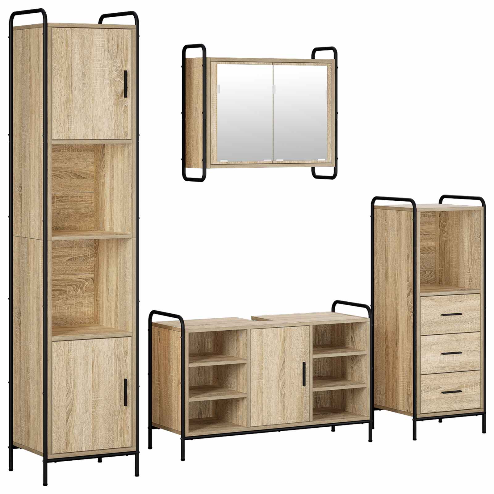 Komplet omaric za kopalnico 4 kos Sonoma hrast 40 x 36 x 181 cm