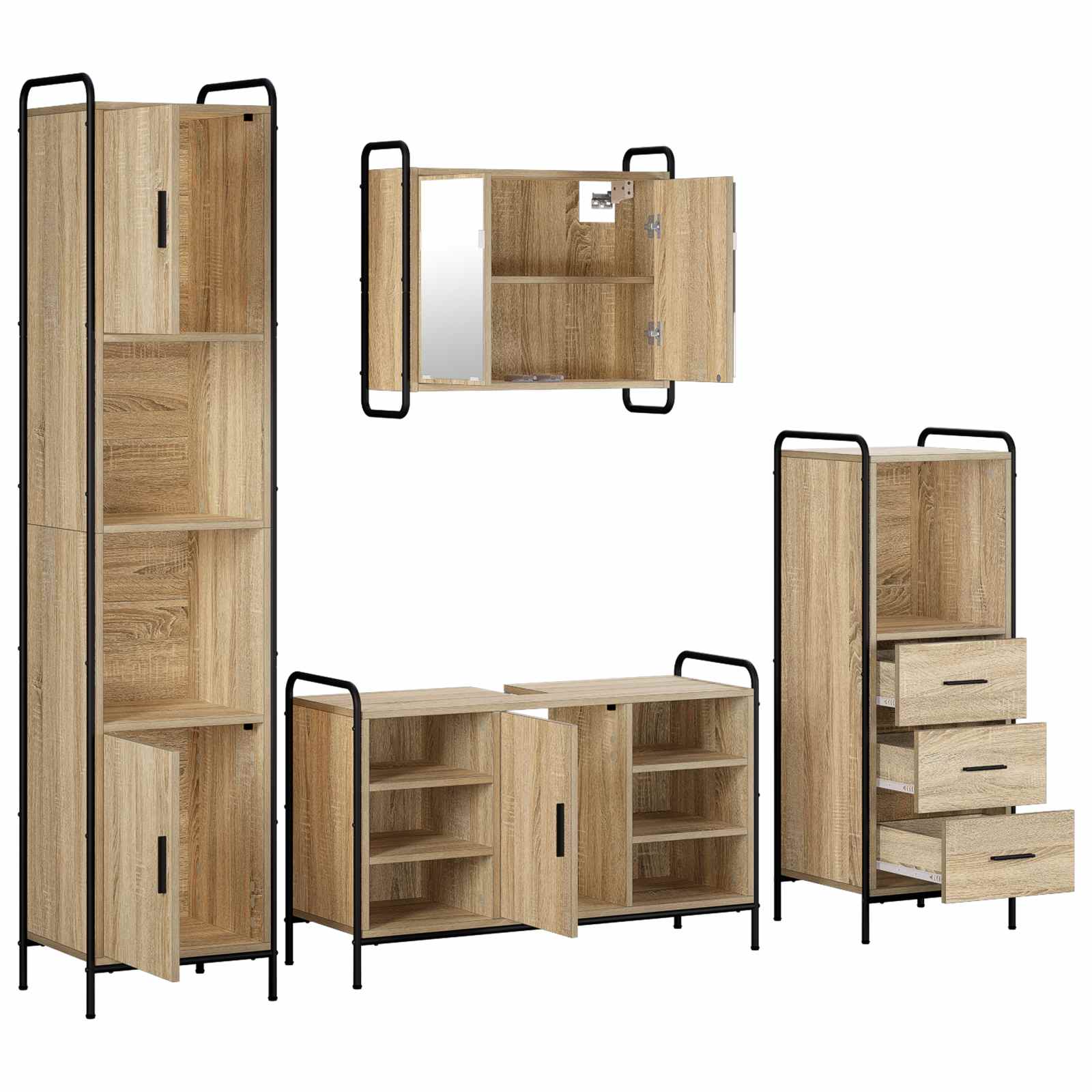 Komplet omaric za kopalnico 4 kos Sonoma hrast 40 x 36 x 181 cm
