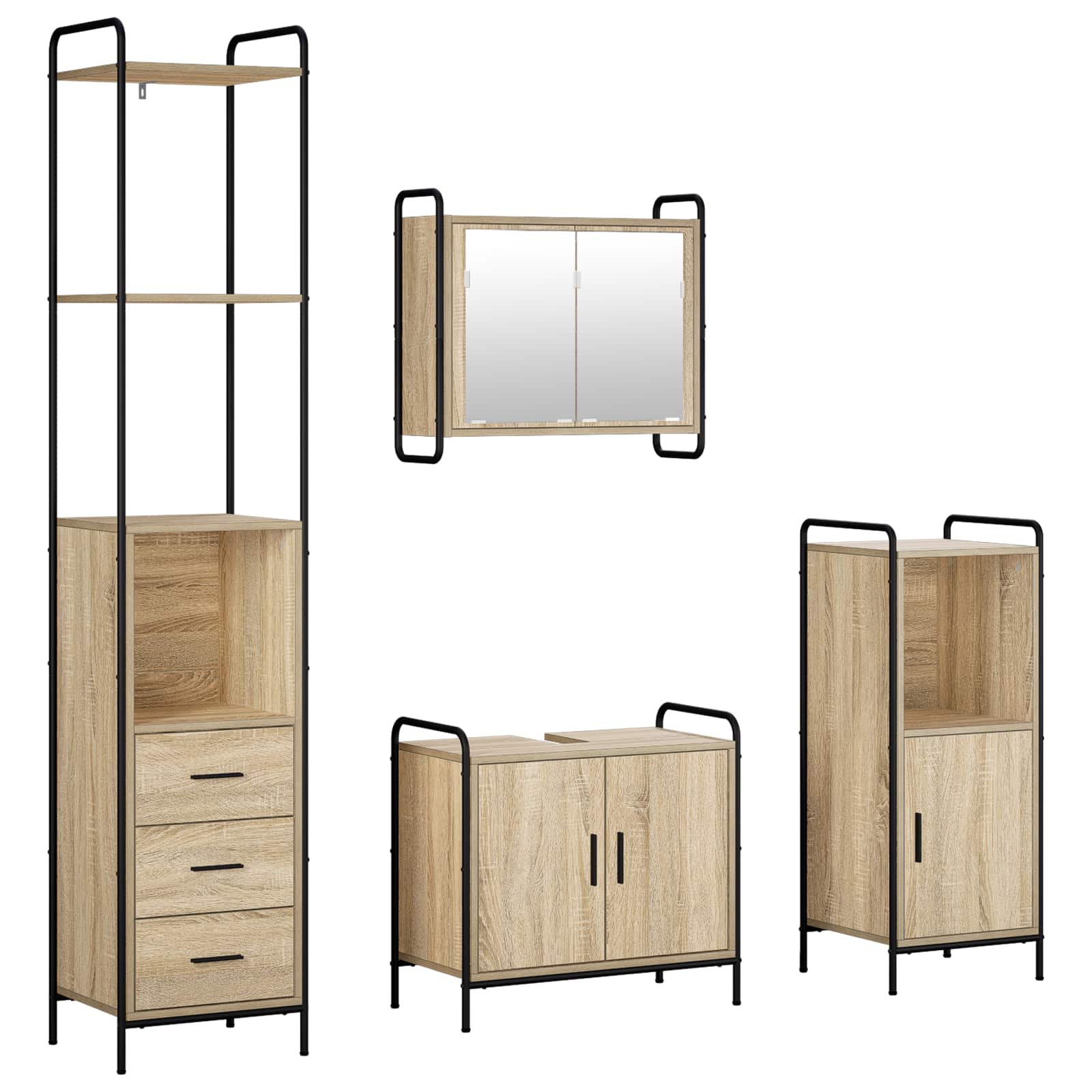 vidaXL Set dulap baie 4 buc. Stejar Sonoma 40 x 36 x 200,5 cm
