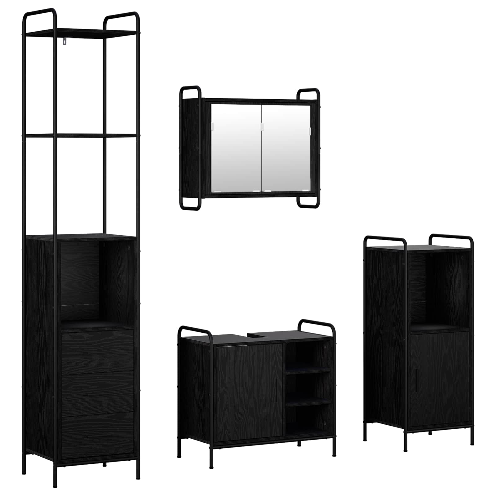 vidaXL Set dulap baie 4 buc. Stejar Negru 40 x 36 x 200,5 cm