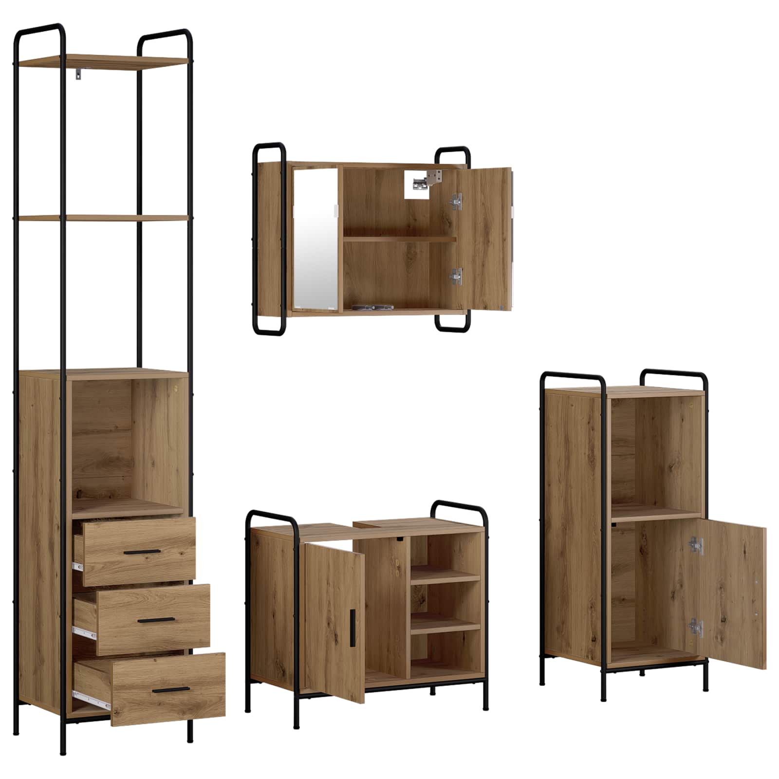 Komplet omaric za kopalnico 4 kos Artisan hrast