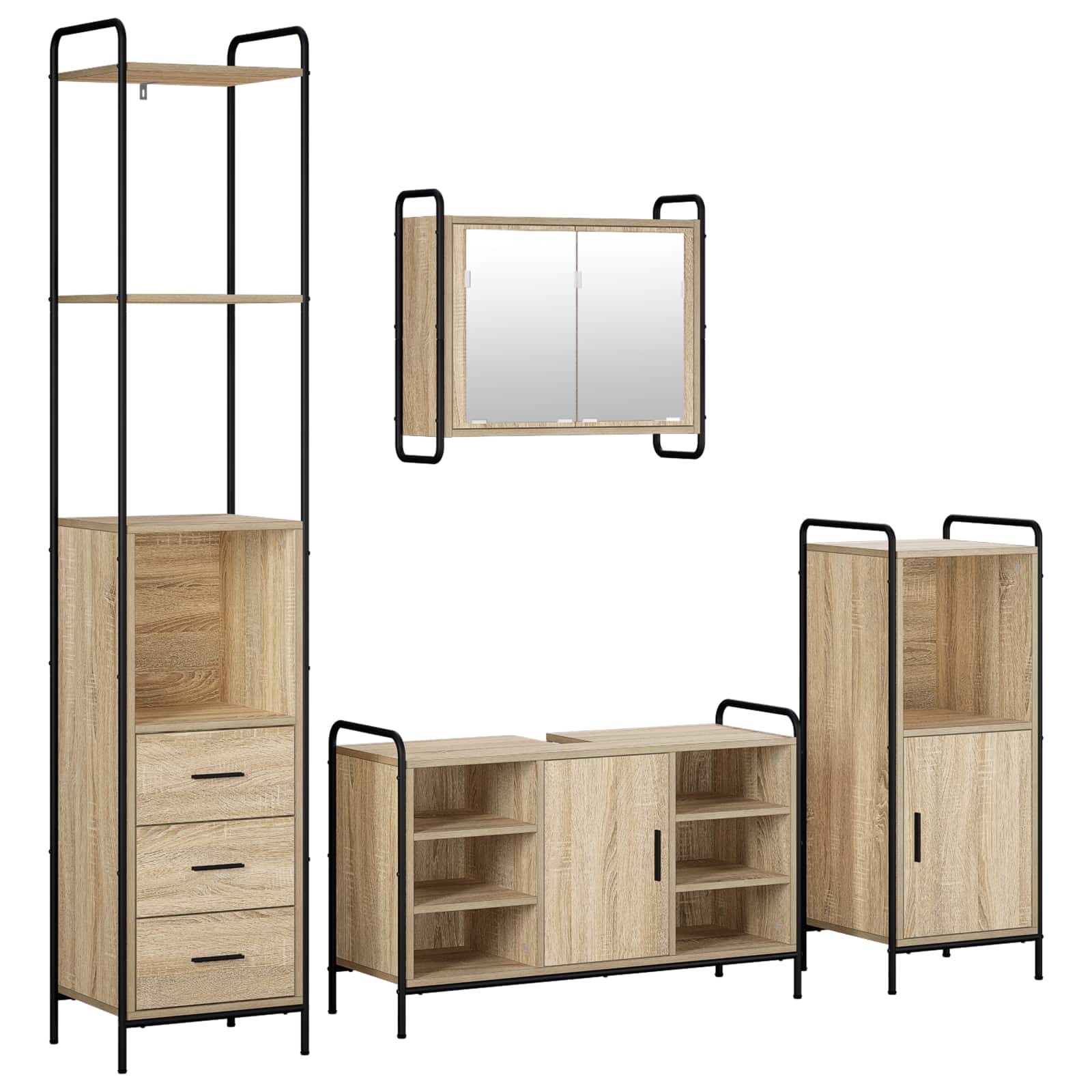 vidaXL Set dulap baie 4 buc. Stejar Sonoma 40 x 36 x 200,5 cm