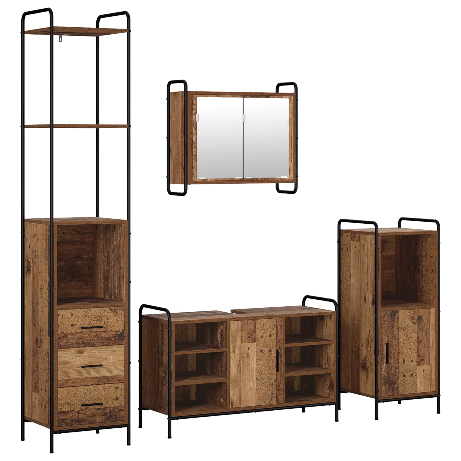 vidaXL Set dulap baie 4 buc. Lemn vechi 40 x 36 x 200,5 cm