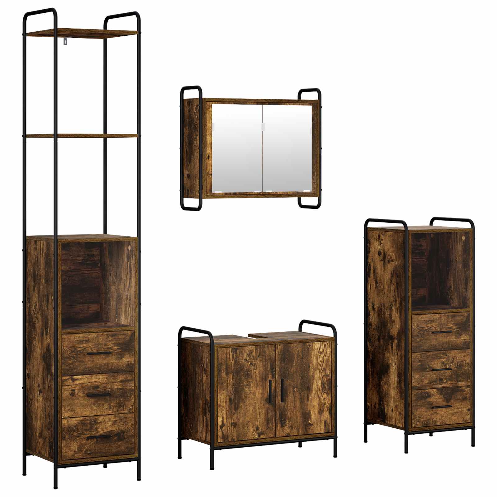 vidaXL Set dulap baie 4 buc. Stejar fumuriu 40 x 36 x 200,5 cm