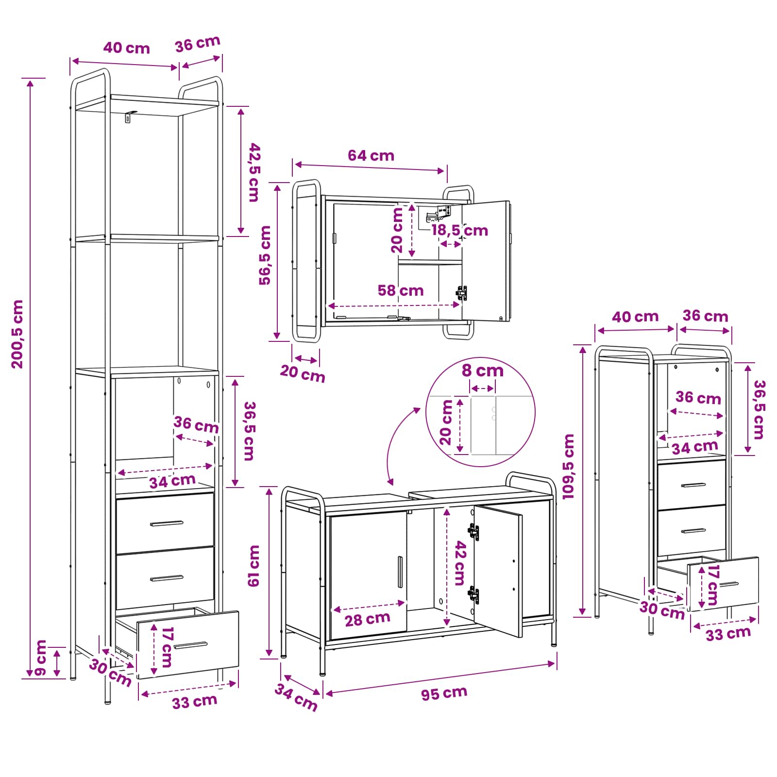 Bathroom Cabinet Set size guide