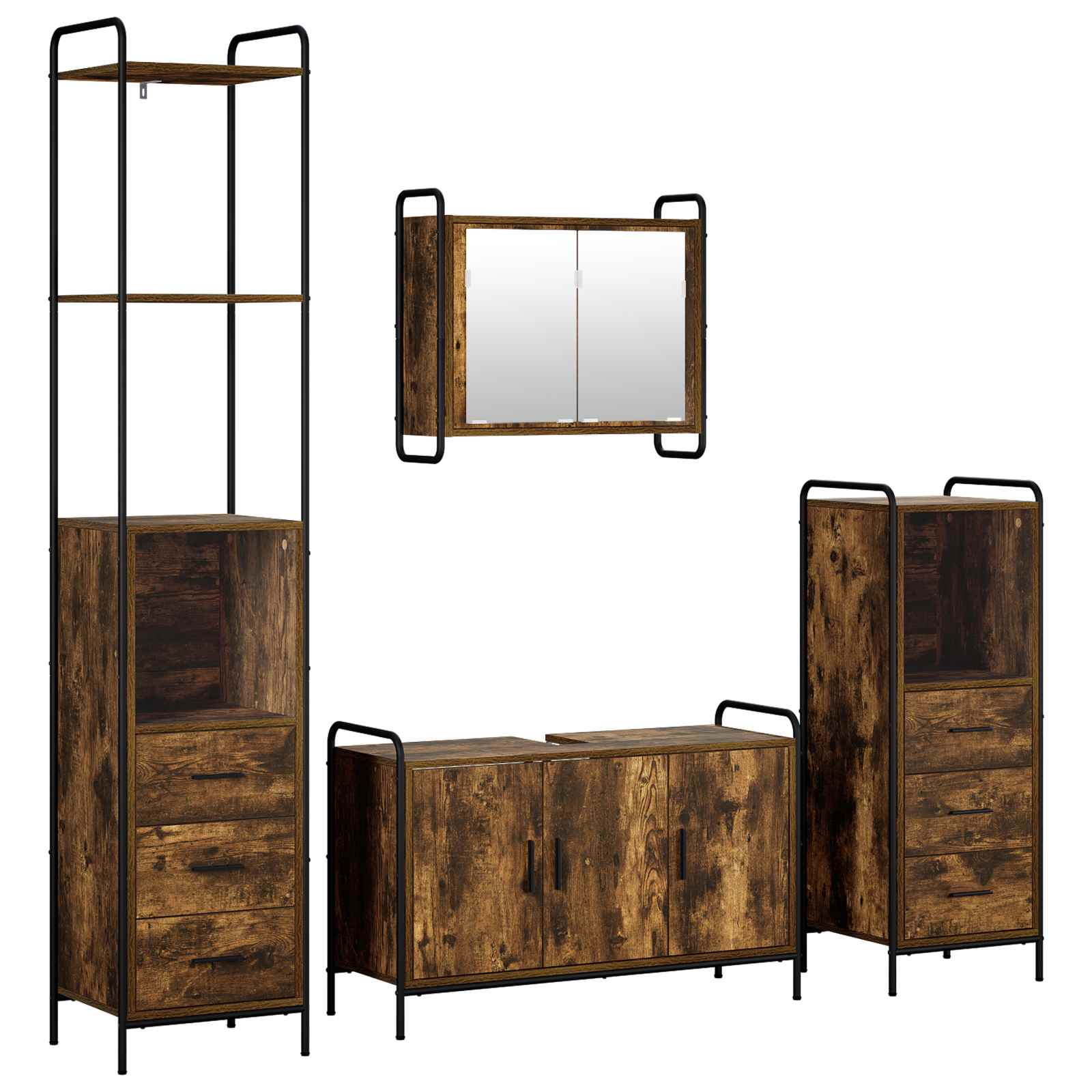 vidaXL Set dulap baie 4 buc. Stejar fumuriu 40 x 36 x 200,5 cm