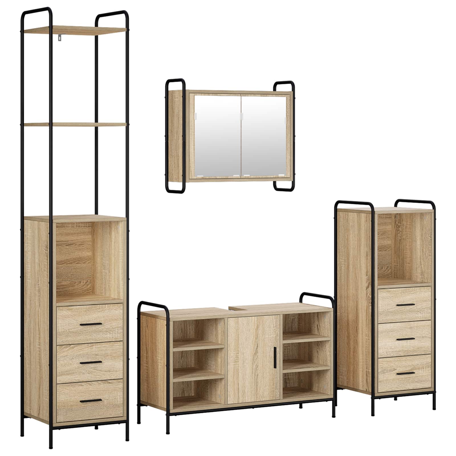 vidaXL Set dulap baie 4 buc. Stejar Sonoma 40 x 36 x 200,5 cm