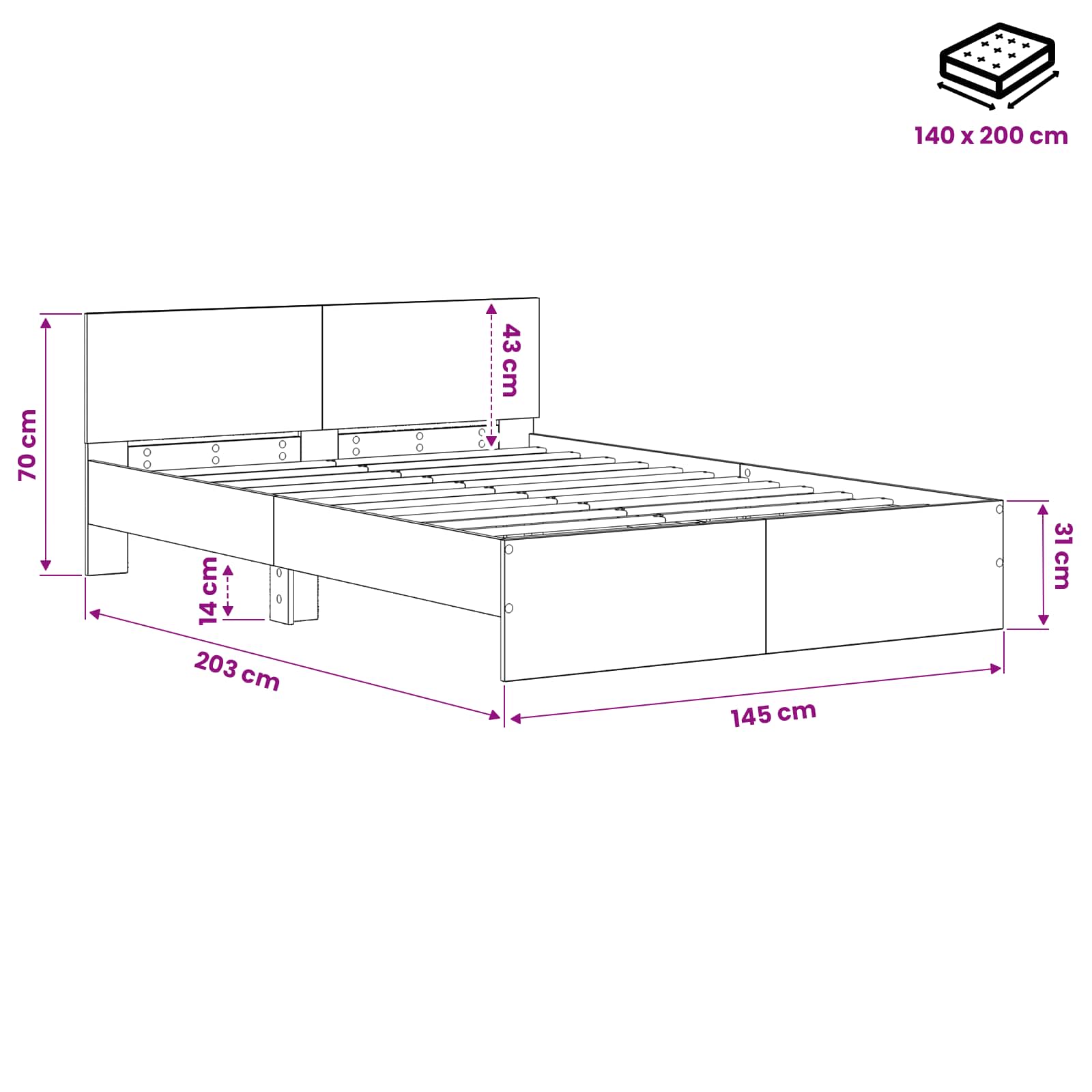Posteljni okvir z vzglavjem Star les 140 x 200 cm Obdelan les