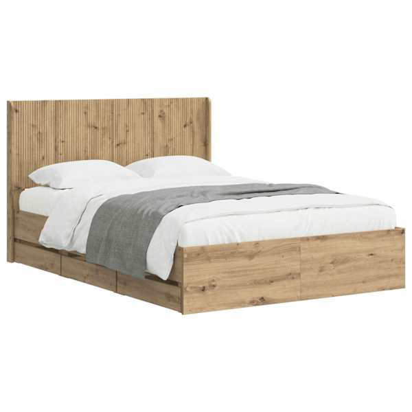 vidaXL Voode raami koos hoiuruumi ja peatoega Artisan Oak 120 x 200 cm