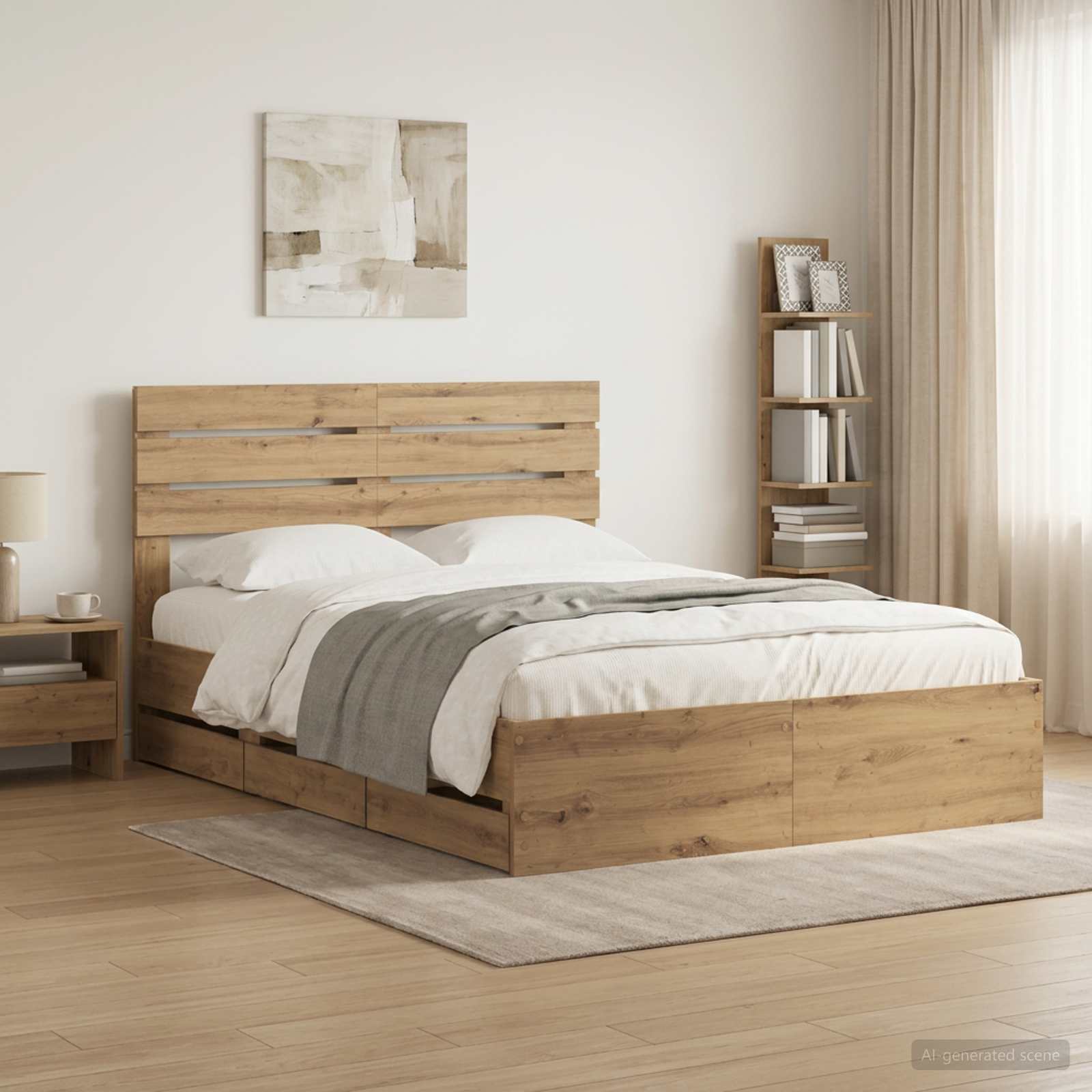 vidaXL Bed Frame with Storage and Headboard Artisan Oak 120 x 200 cm