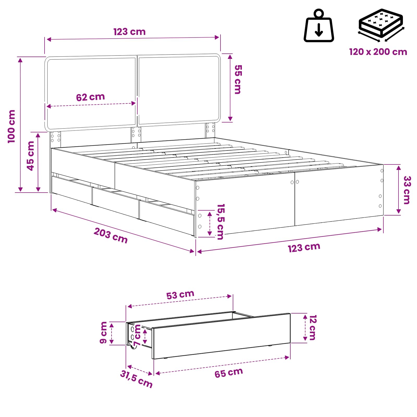 Bed Frame with Storage and Headboard Artisan Oak 120 x 200 cm - Image 9