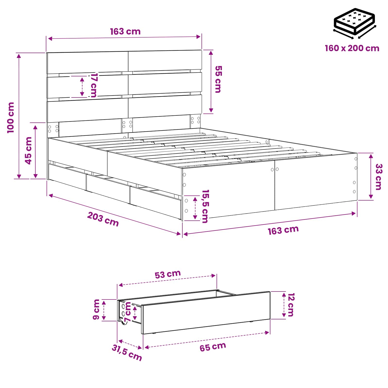 Bed Frame with Storage and Headboard Artisan Oak 160 x 200 cm - Image 9