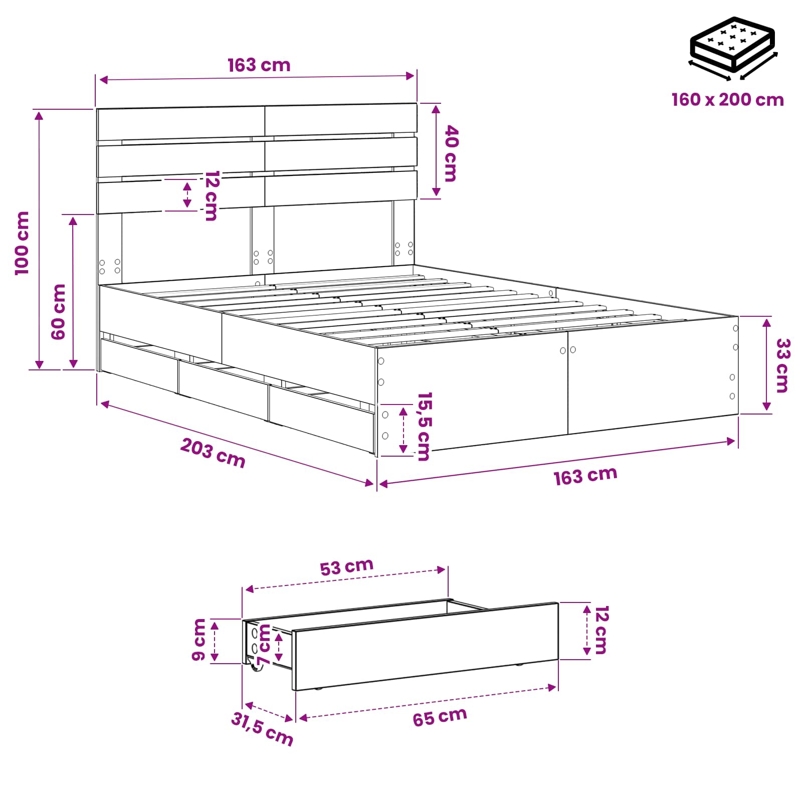 Bed Frame with Storage and Headboard Artisan Oak 160 x 200 cm - Image 9