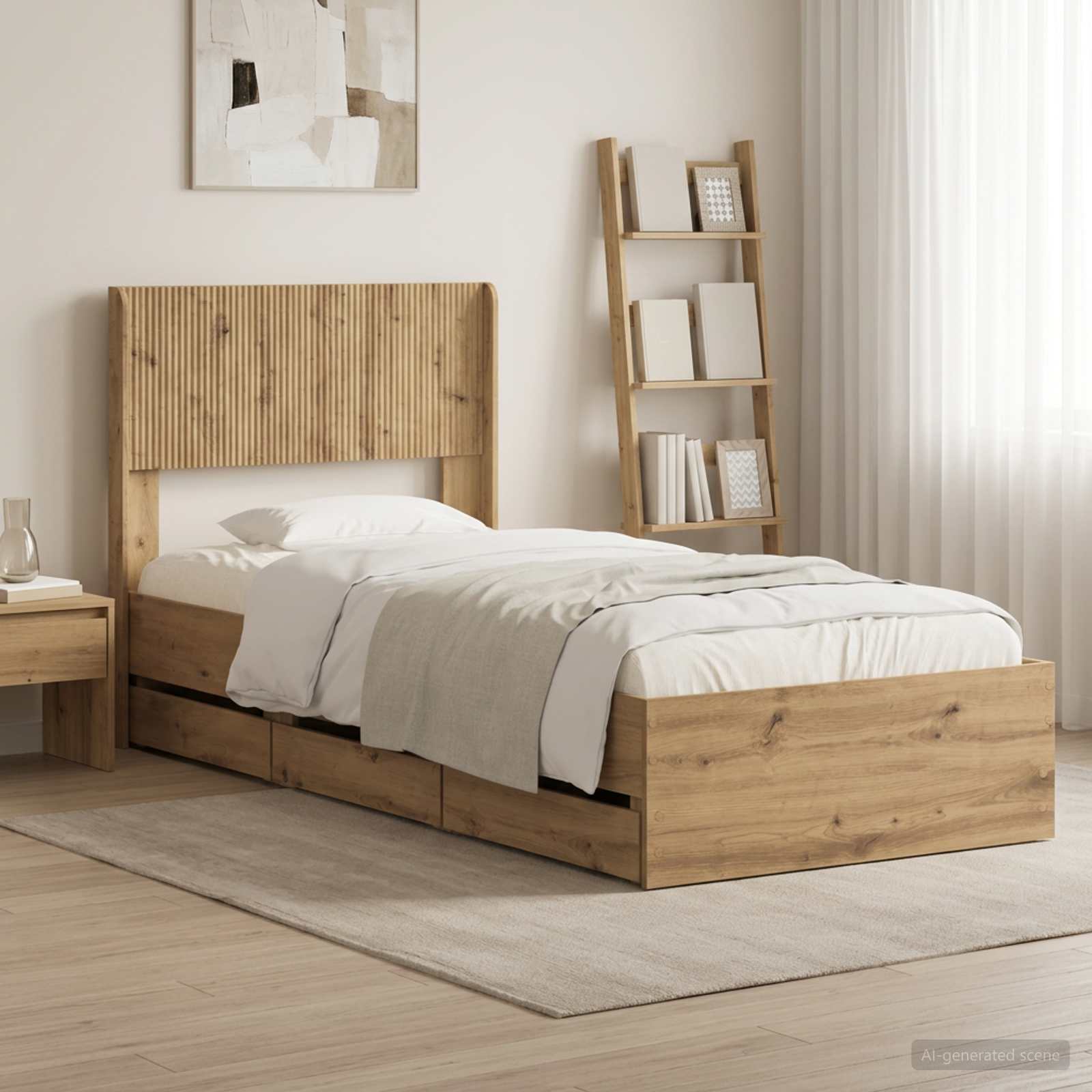 Sängynrunko säilytyksellä ja päänäytöllä Artisan Oak