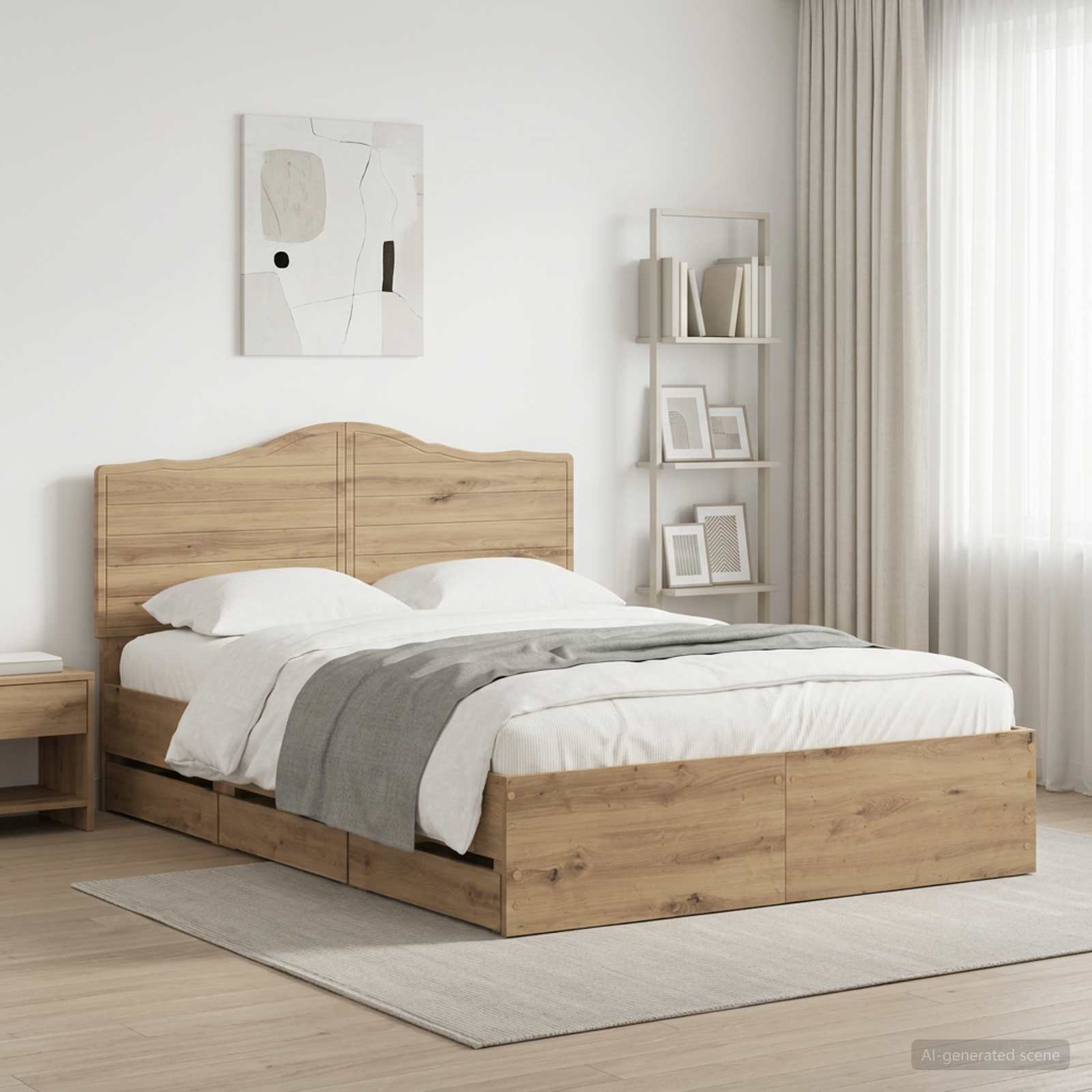 Bed Frame with Storage and Headboard Artisan Oak 140 x 190 cm