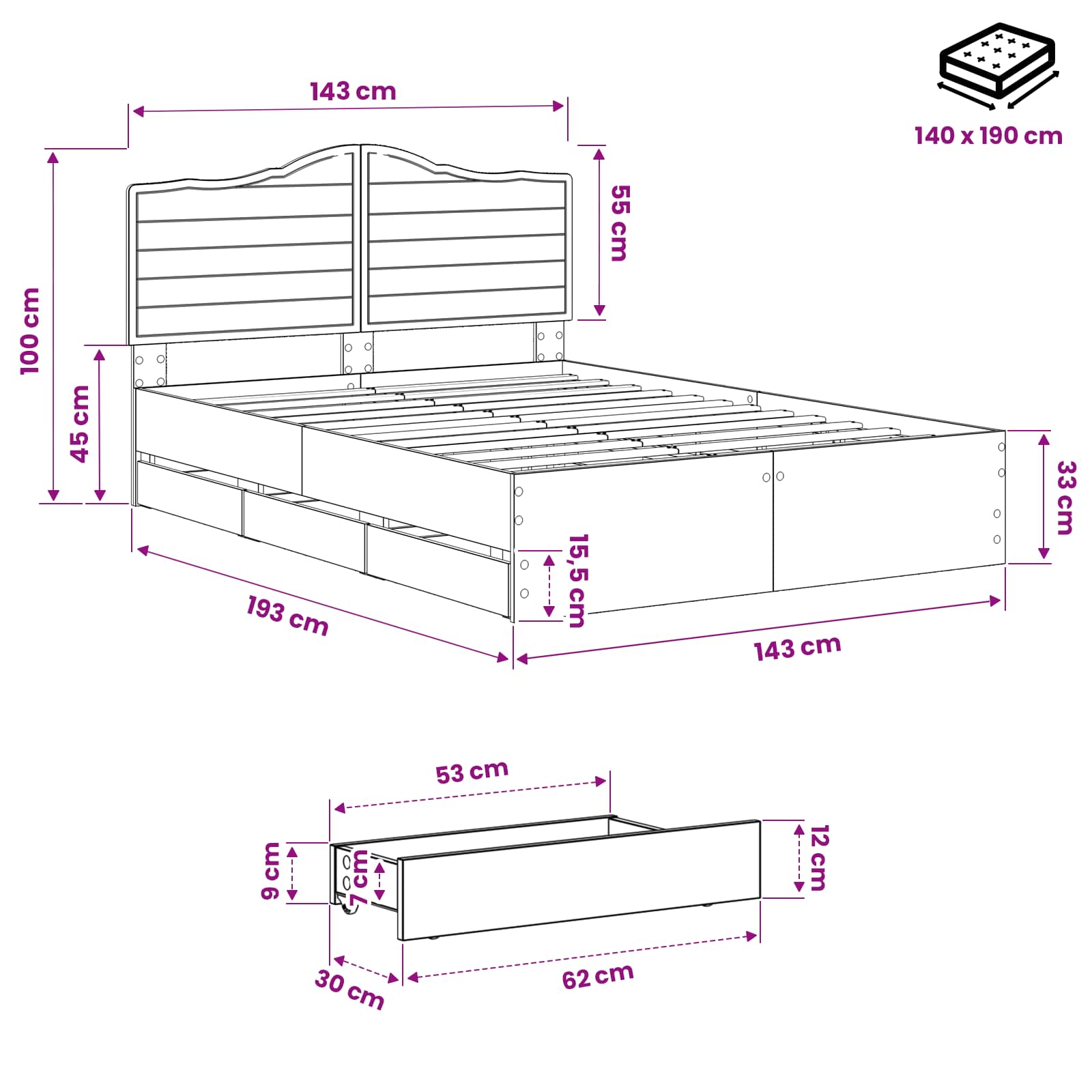 Bed Frame with Storage and Headboard Artisan Oak 140 x 190 cm - Image 9