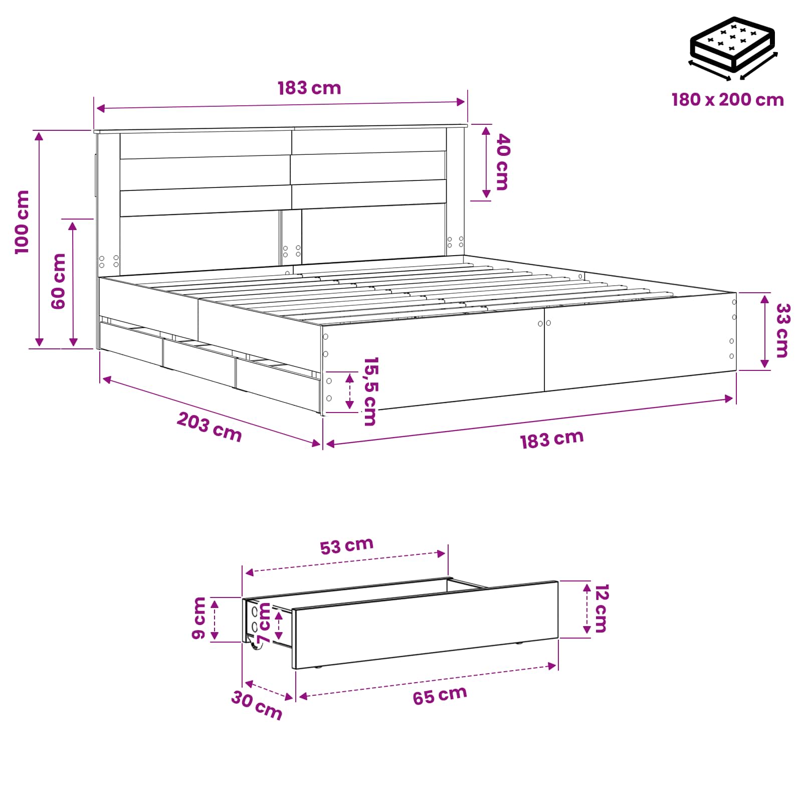 Bed Frame with Storage and Headboard Artisan Oak 180 x 200 cm - Image 9