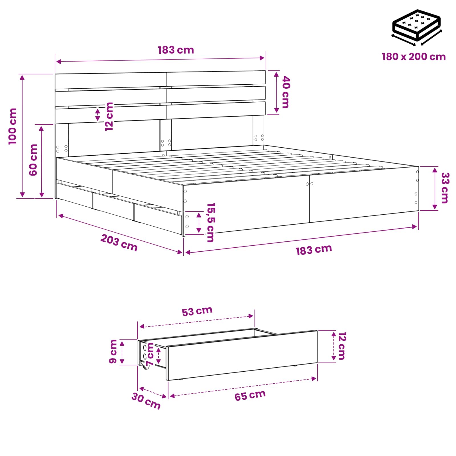 Bed Frame with Storage and Headboard Artisan Oak 180 x 200 cm - Image 9
