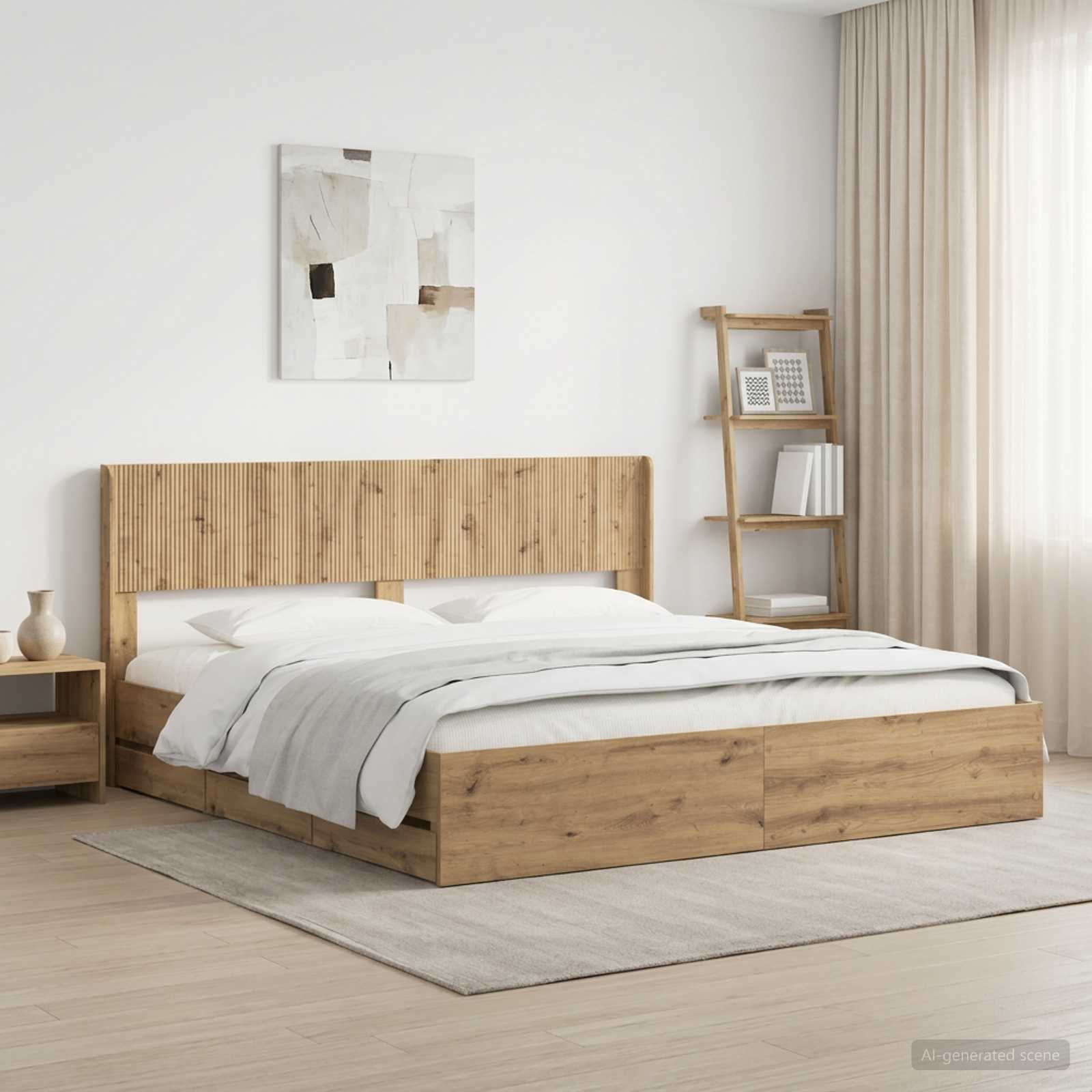 Sängynrunko säilytyksellä ja päänäytöllä Artisan Oak