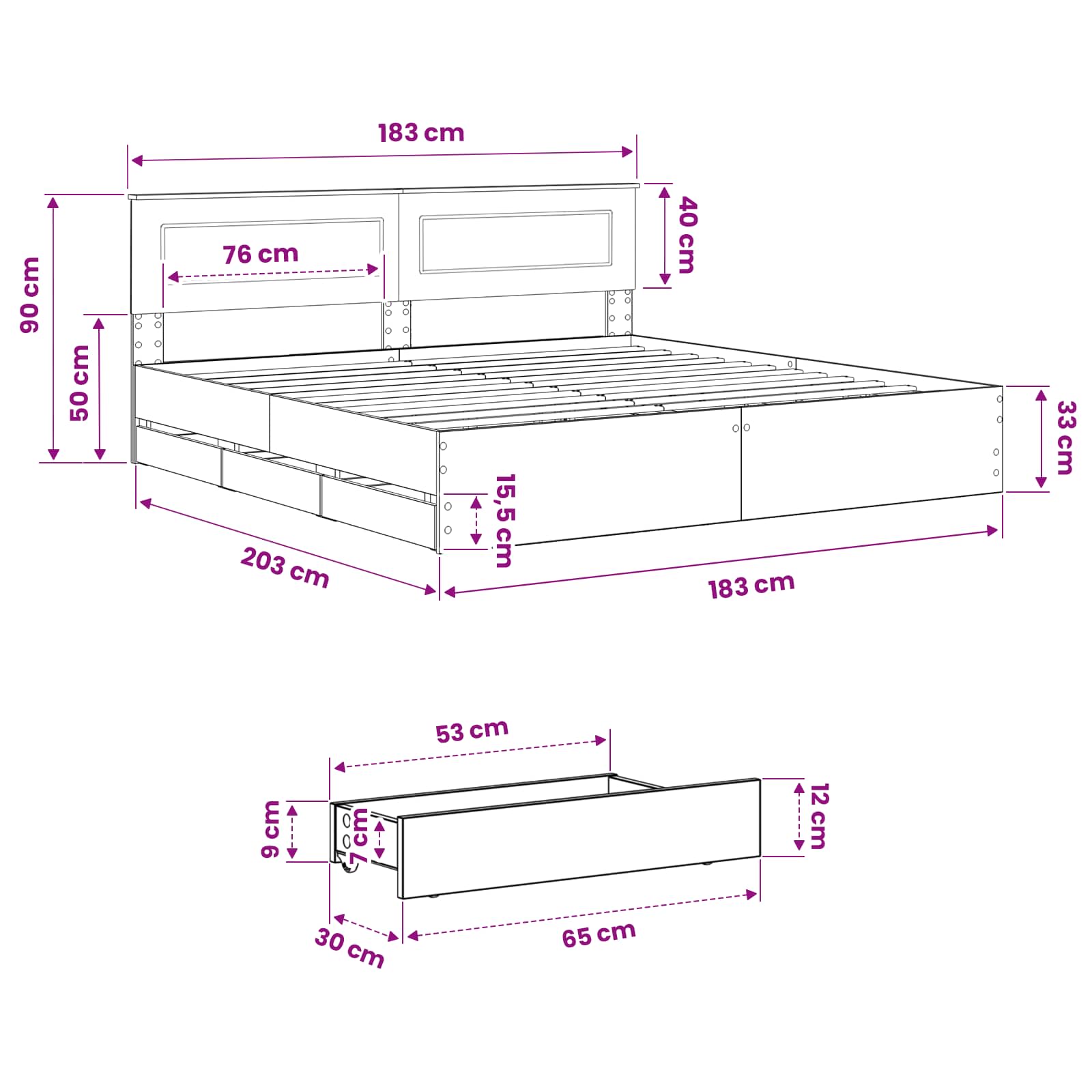 Bed Frame with Storage and Headboard Artisan Oak 180 x 200 cm - Image 9