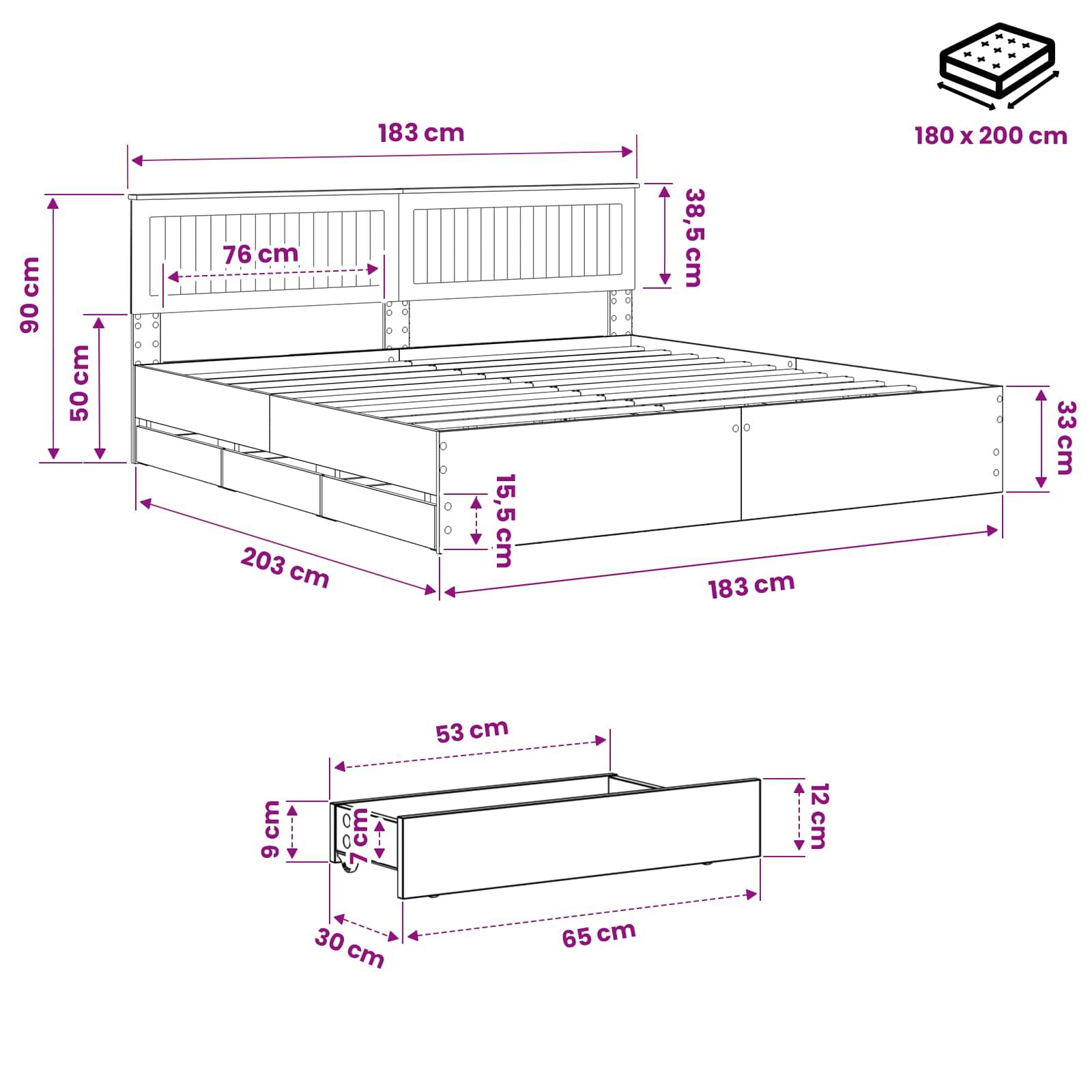 Bed Frame with Storage and Headboard Artisan Oak 180 x 200 cm - Image 9