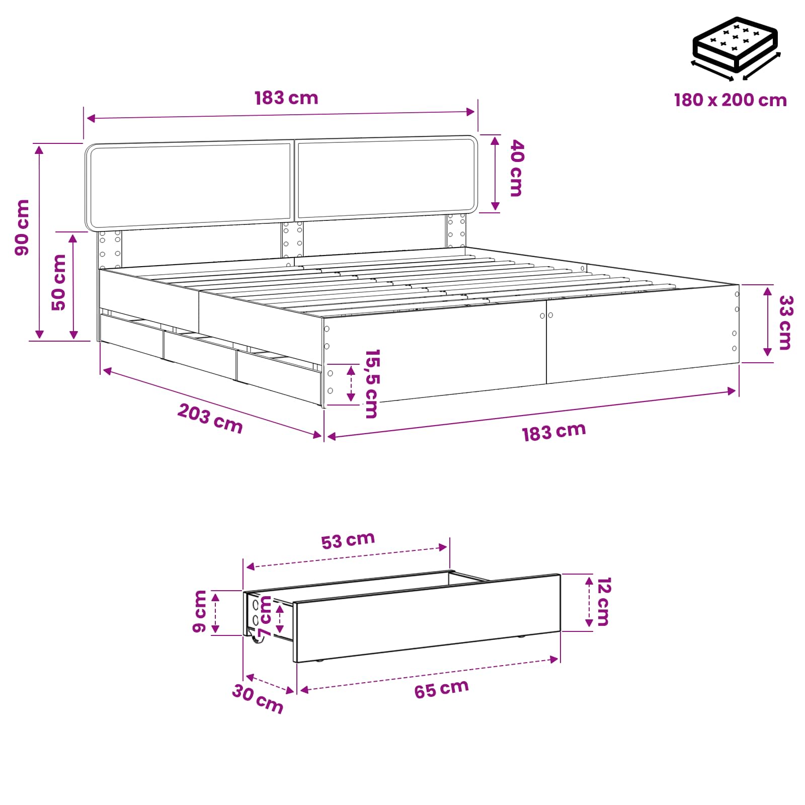 Bed Frame with Storage and Headboard Artisan Oak 180 x 200 cm - Image 9