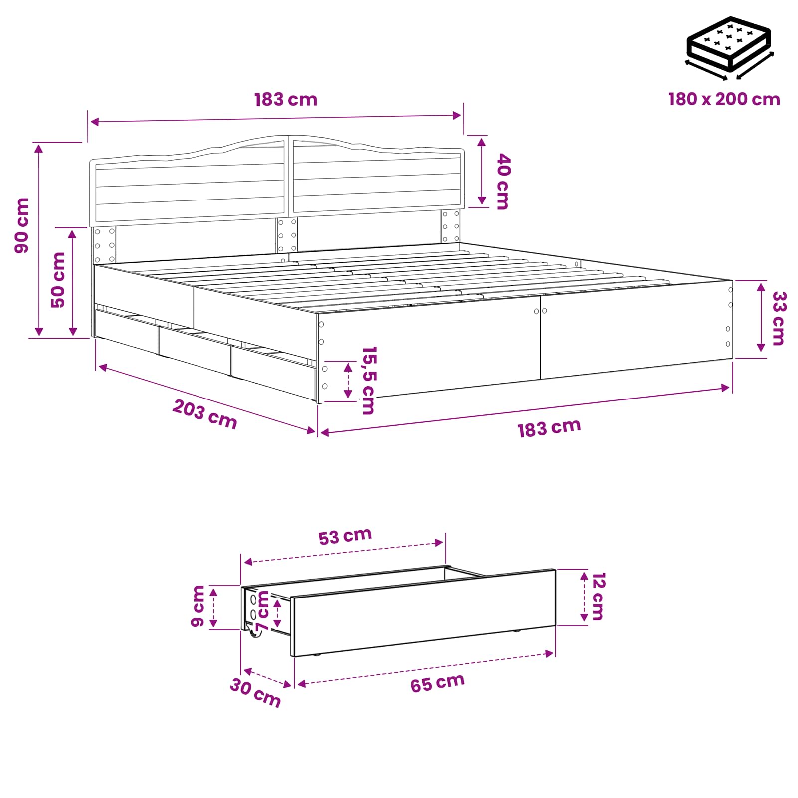 Bed Frame with Storage and Headboard Artisan Oak 180 x 200 cm - Image 9